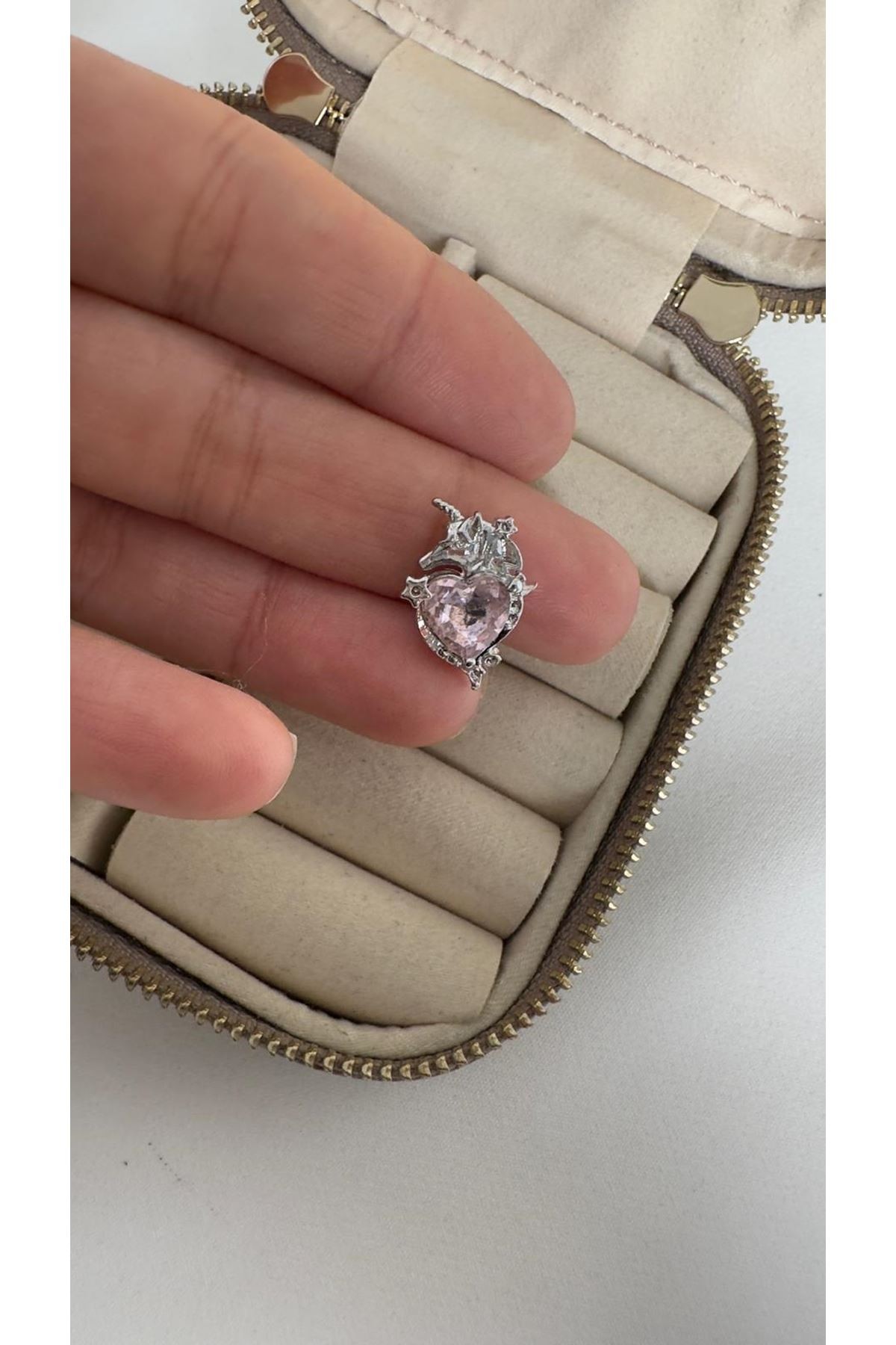 Pembe Taşlı Kalp Pony Charm