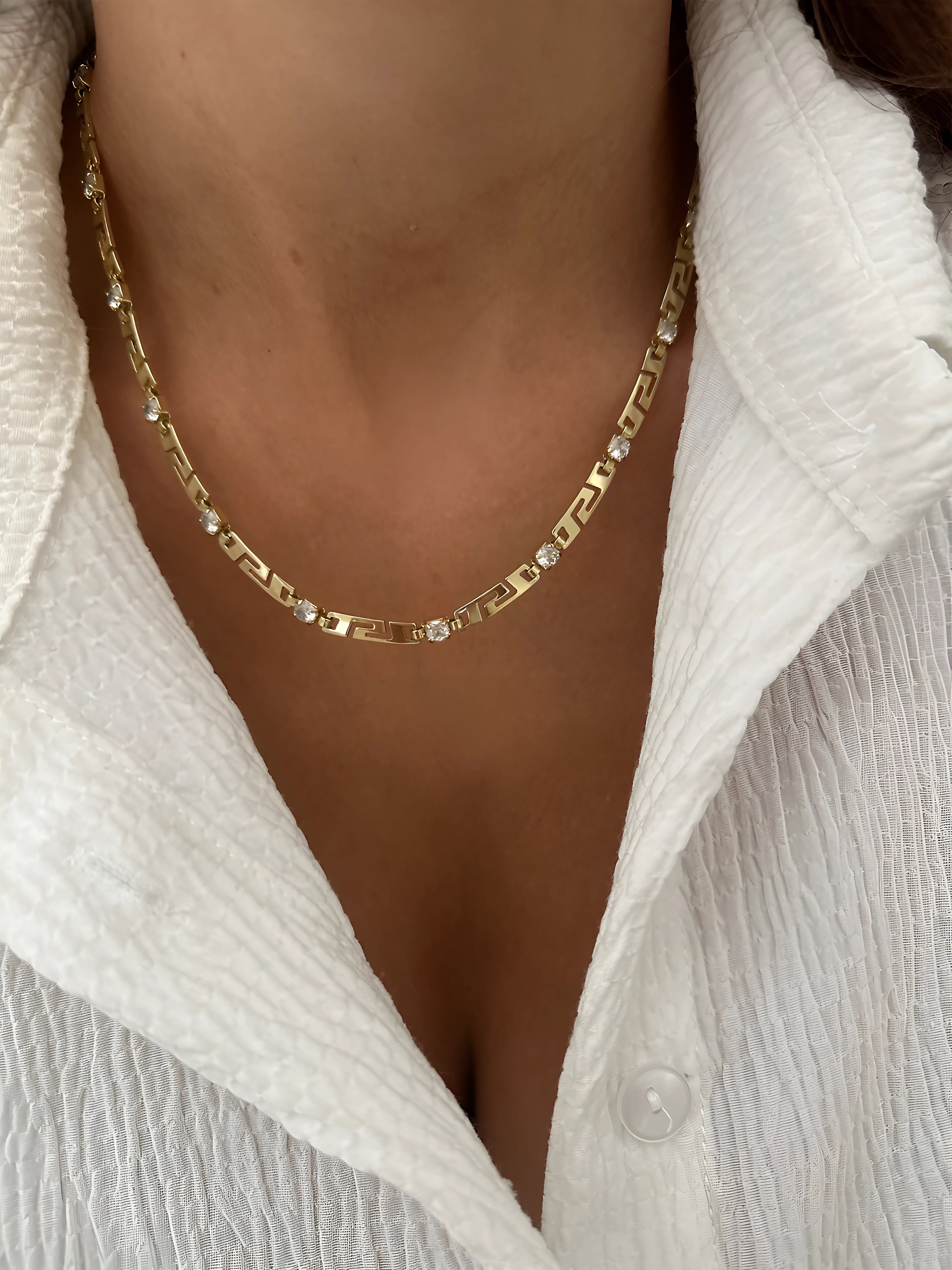 14K Gold Renkli Marka Araları Yuvarlak Taşlı Kolye 