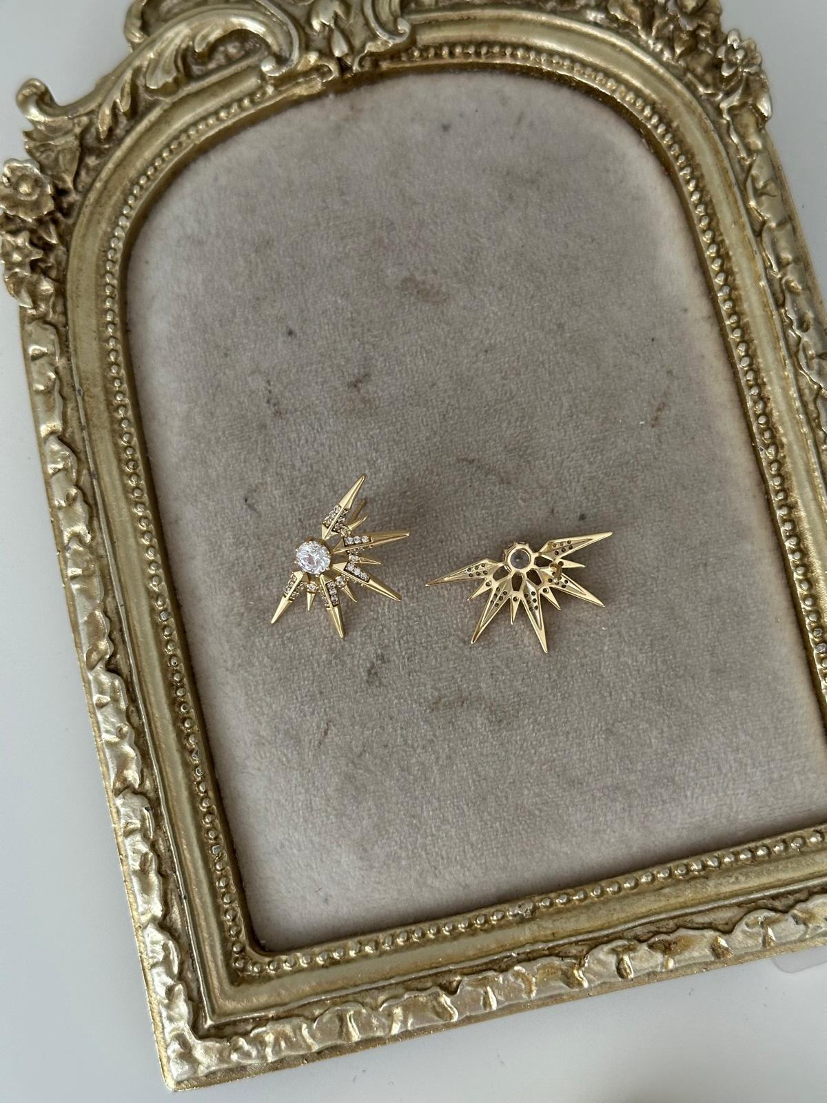 14K Gold Renkli Kristal Taşlı Yarım Güneş Küpe