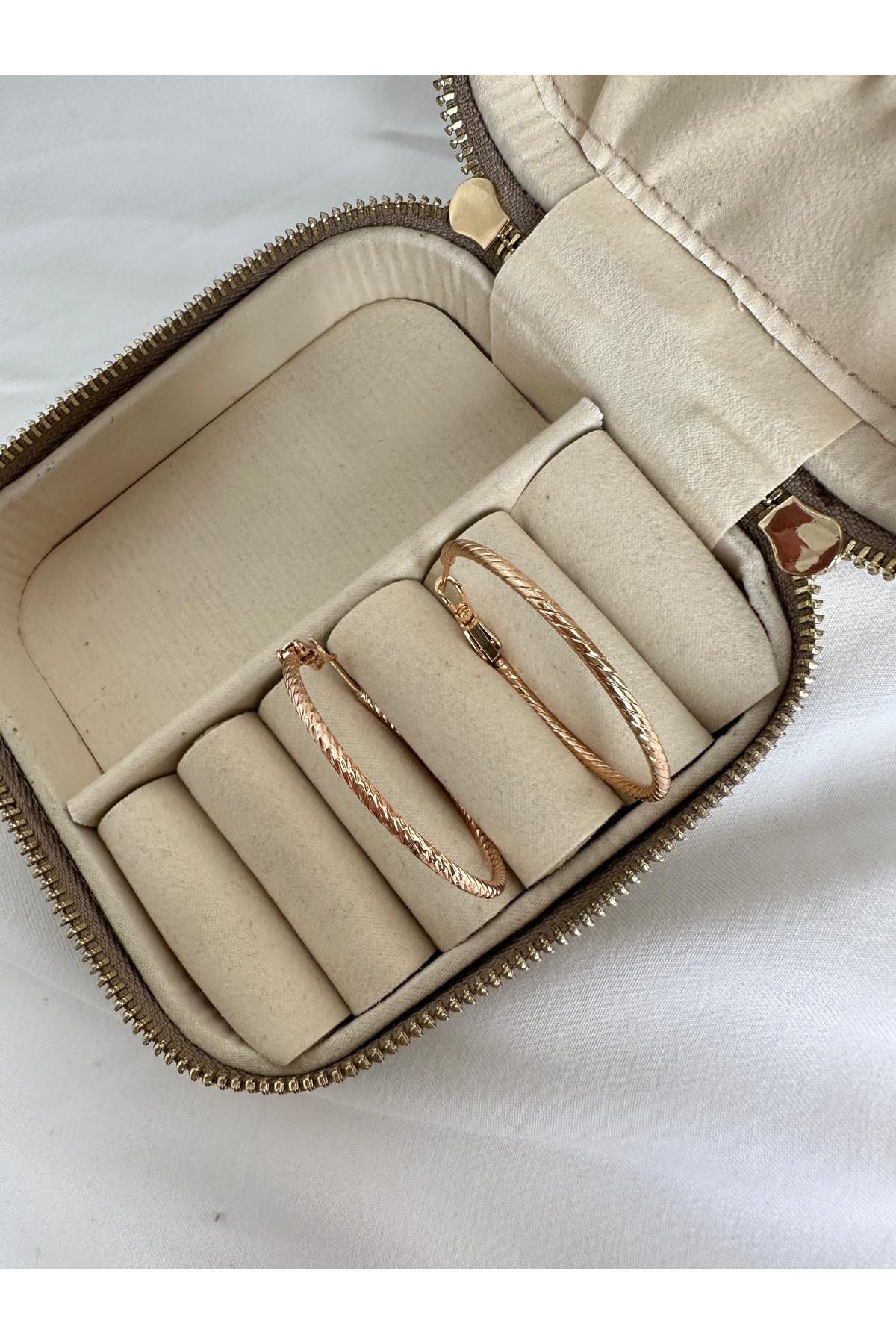 18K Rose Gold Renkli Kendinden Burgu Halka Büyük Boy Küpe