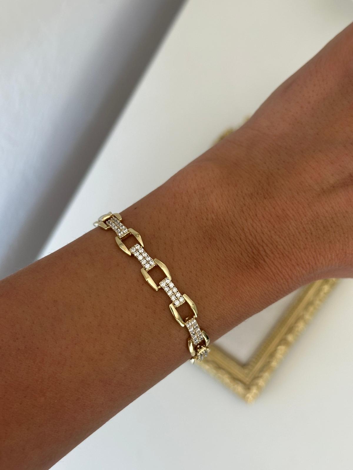 14K Gold Renkli Döküm Geçmeli Plaka Kuyum Bileklik