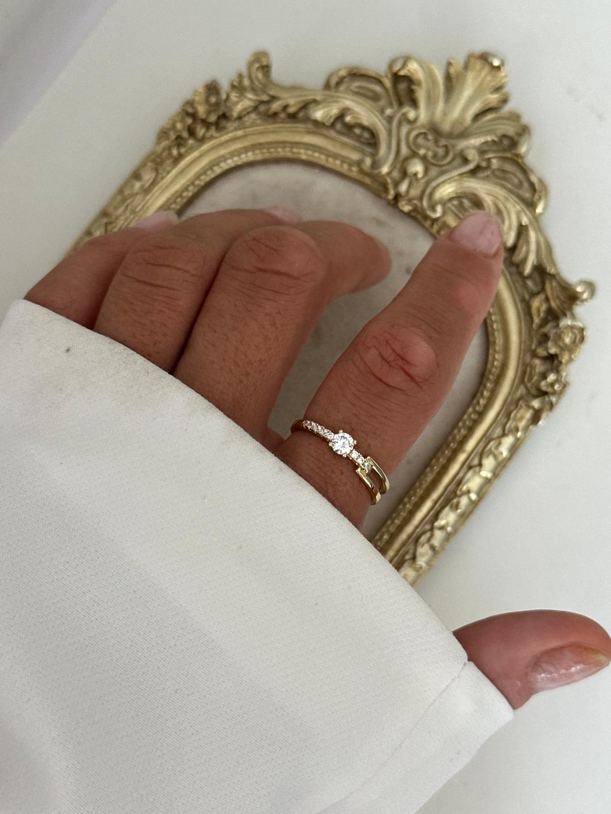 14K Gold Renkli Ortası Tek Taş Yüzük - 16mm