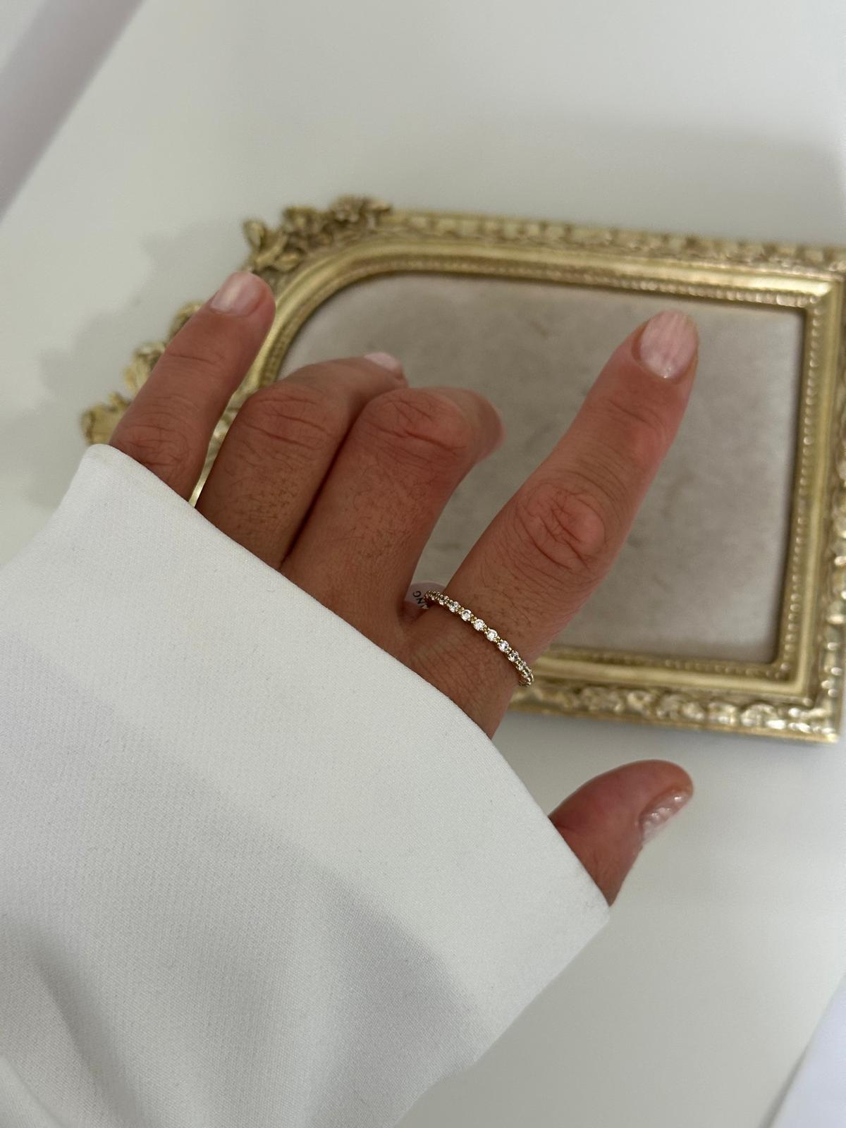 14K Gold Renkli Tam Montür Taşlı Minimal Yüzük