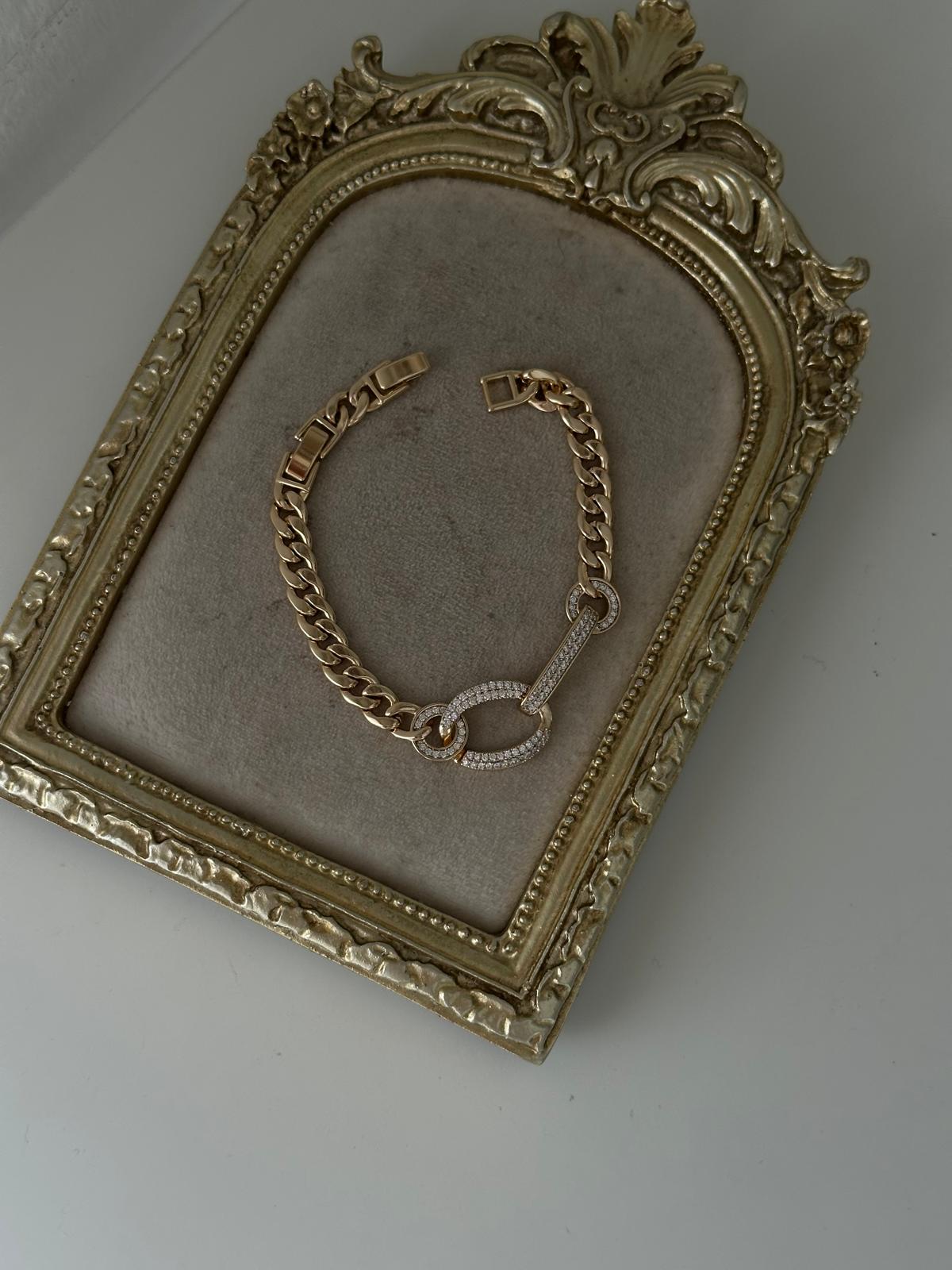 14K Gold Renkli Oval Taş Geçmeli Basıc Zincir Kuyum Bileklik