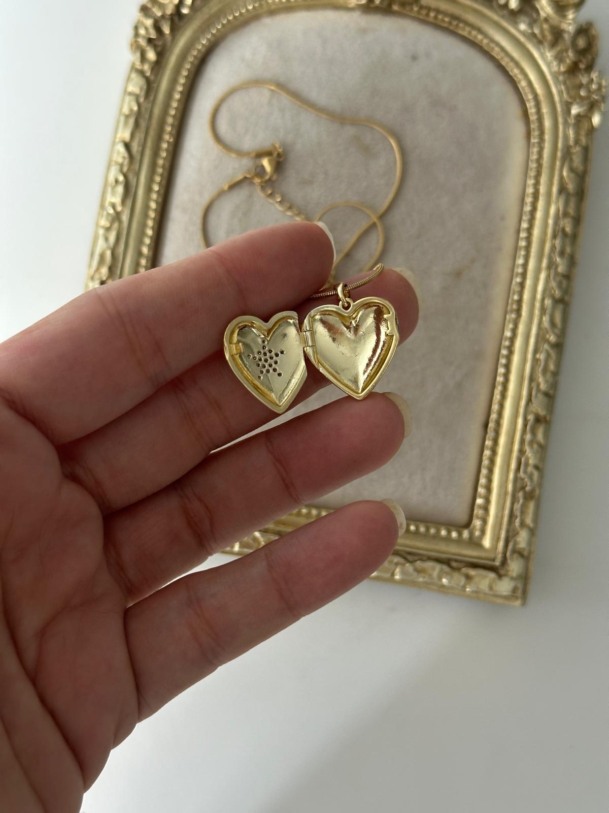 14K Gold Renkli Kalp Dolum Yıldız Taşlı Açılabilir Kolye