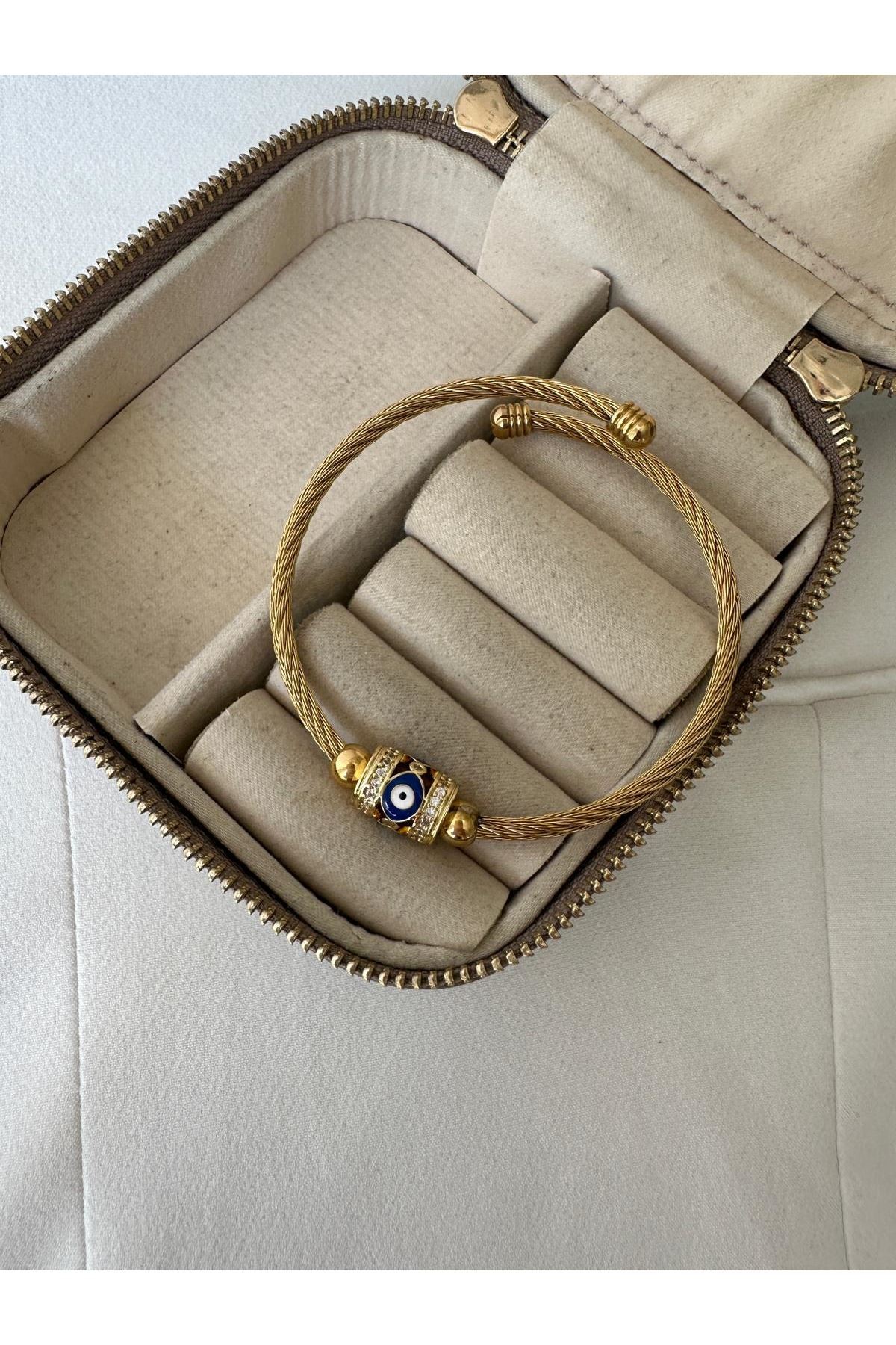18K Rose Gold Renkli Dolama Oval Nazarlı Charmlı Pandora Bileklik