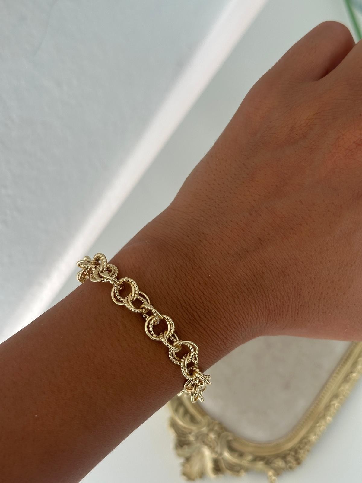 14K Gold Renkli Halka Örgü Burgu Geçmeli Kuyum Parlak Bileklik