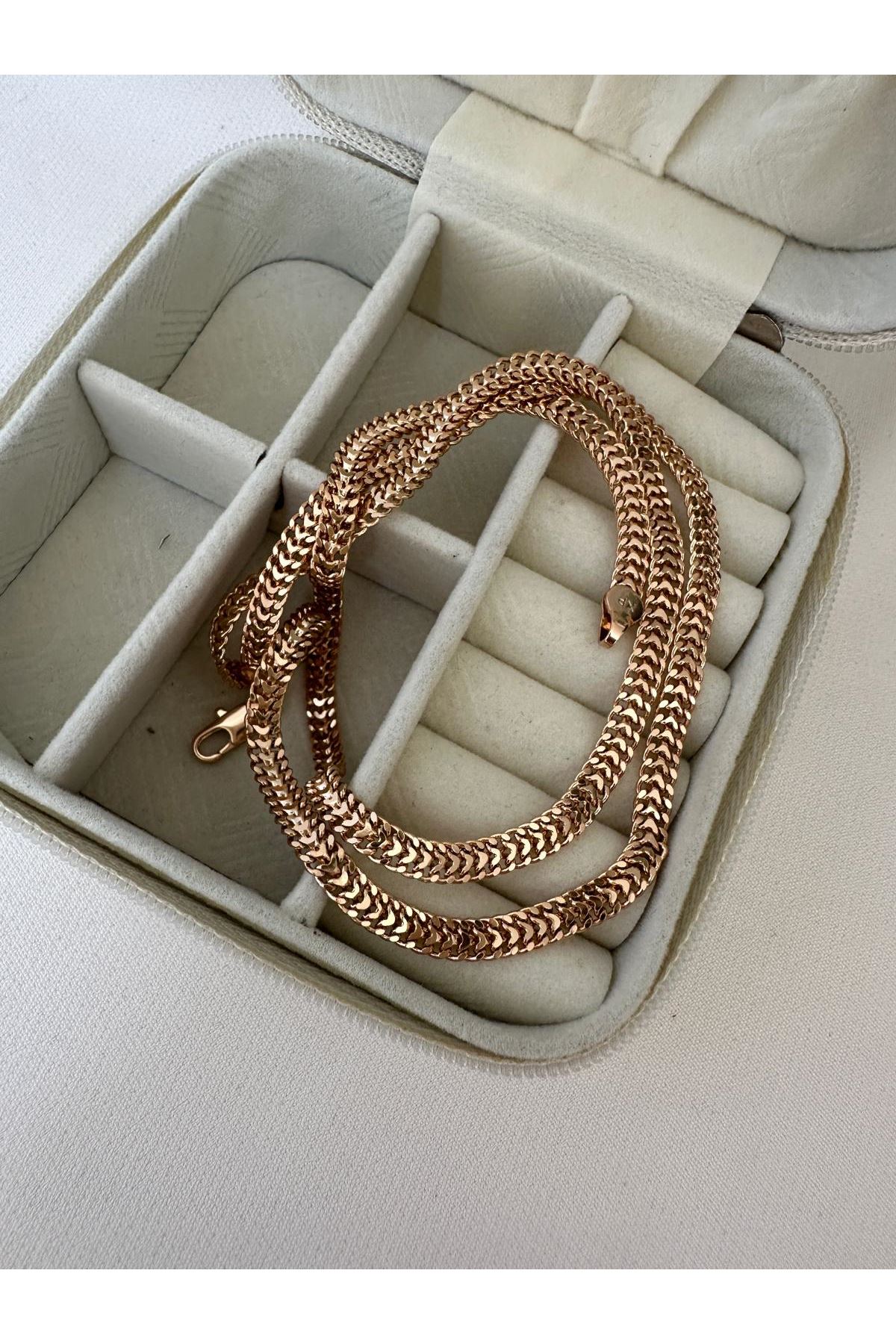 18K Rose Gold Renkli Köstek Hasır Kolye
