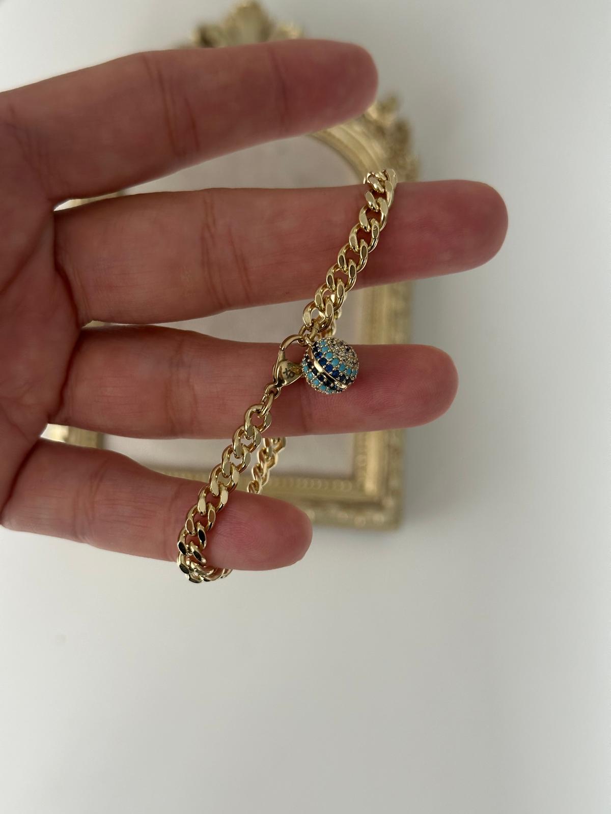 14K Gold Renkli Basıc Örme Zincir Nazar Toplu Bileklik