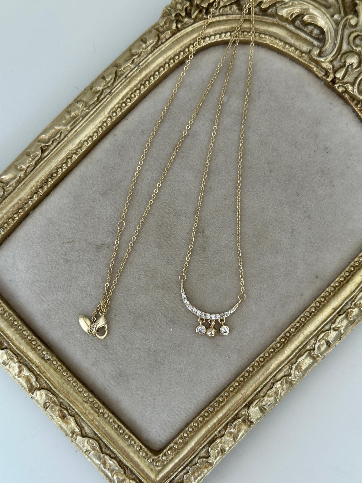 14K Gold Renkli Plaka Oval Taş Kesim Sarkıt Taşlı Kolye