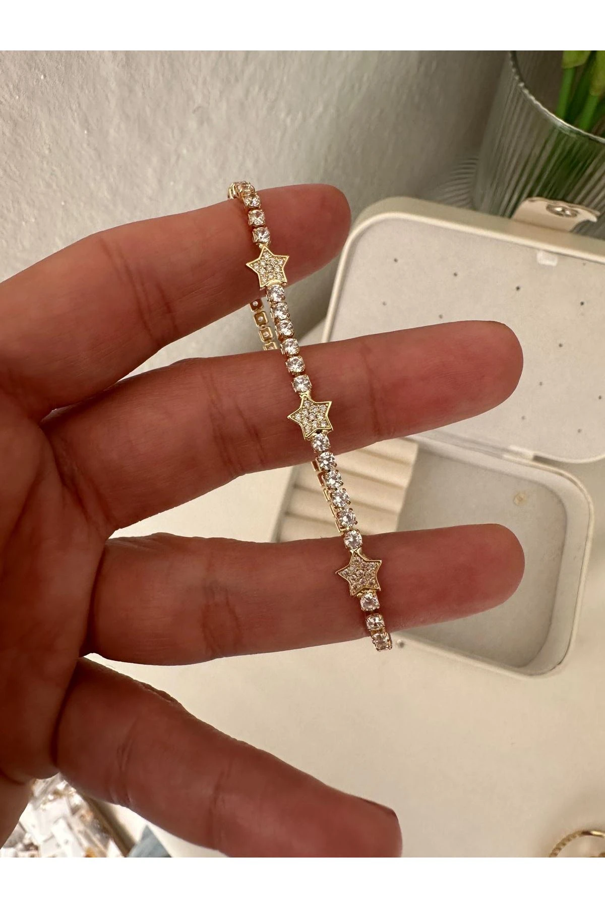 14K Gold Renkli  Yıldız Su Yolu Taşlı Bileklik