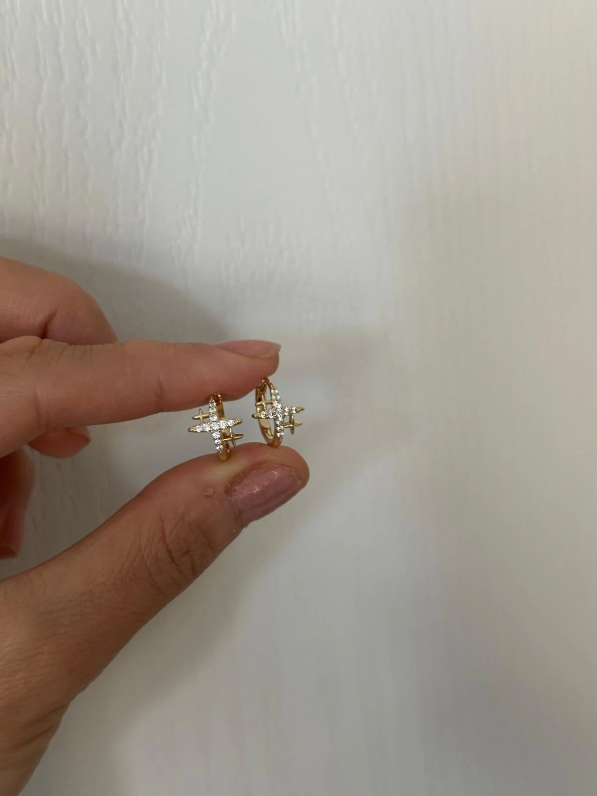 14K Gold Renkli İkili Halka Kutup Yıldızı Taşlı Küpe