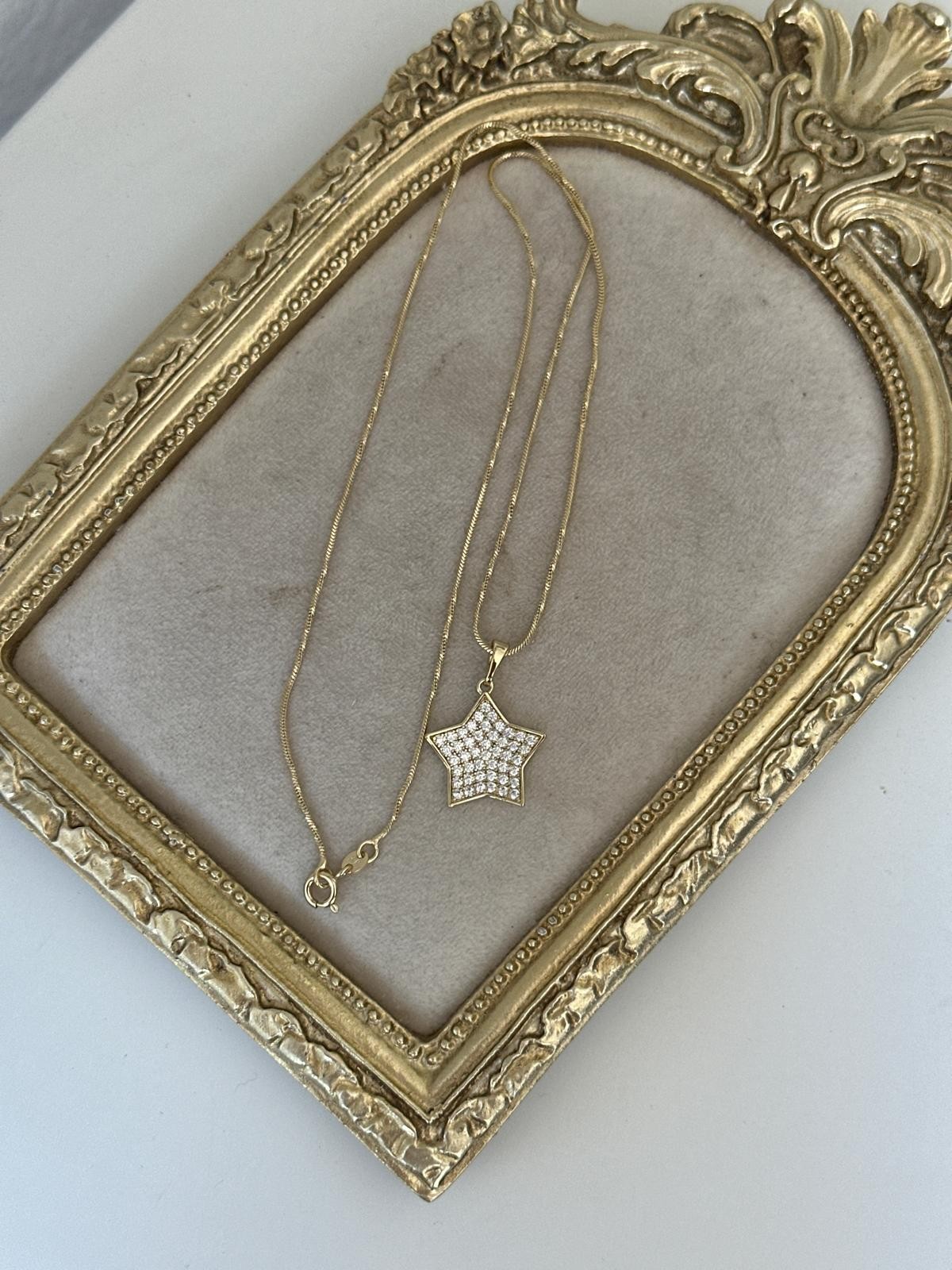 14K Gold Yıldız Taşlı İtalyan Burgu Parlak Zincir Kolye