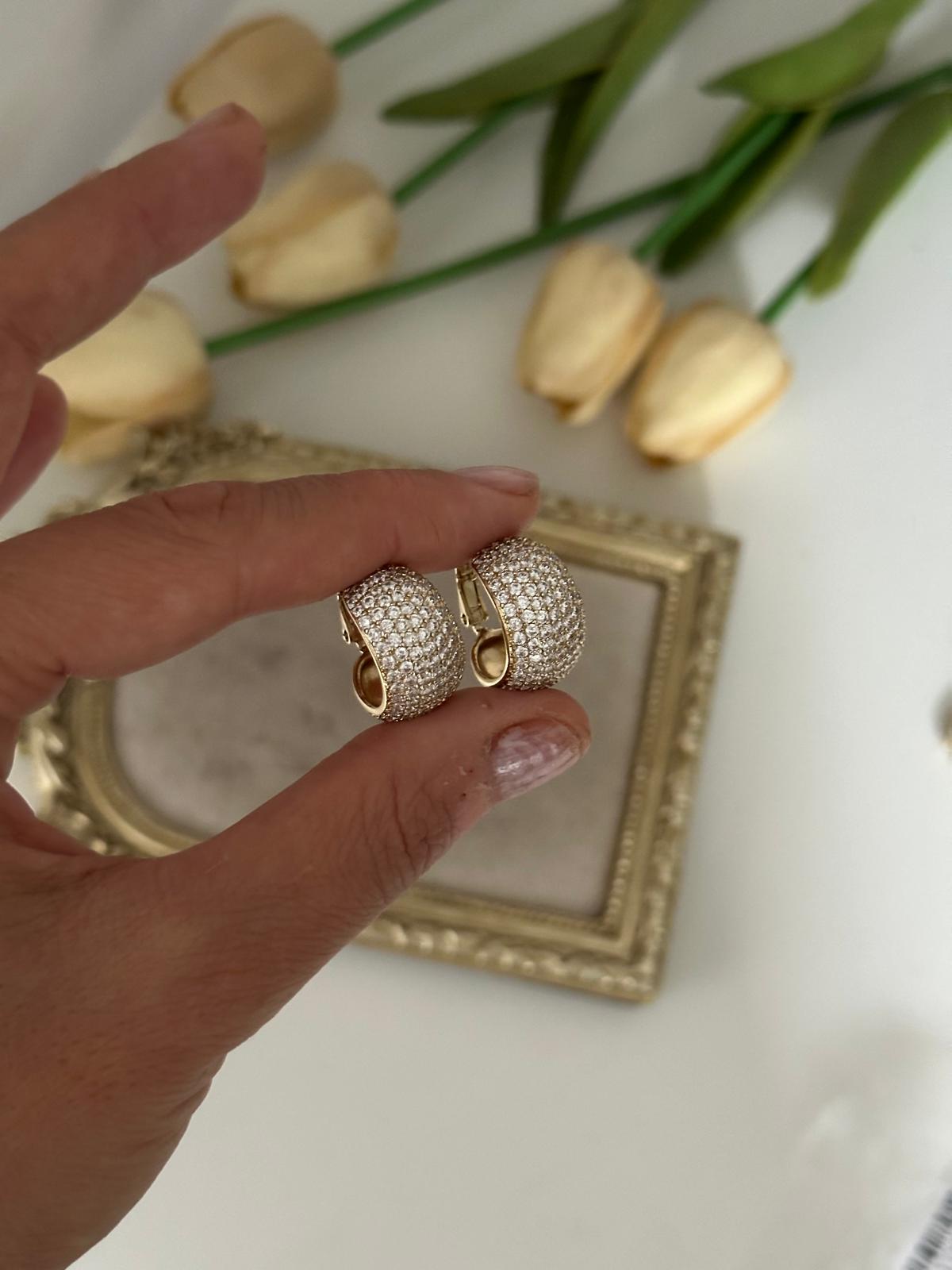 14K Gold Renkli Kalın tombul Kesim Full Taşlı Küpe