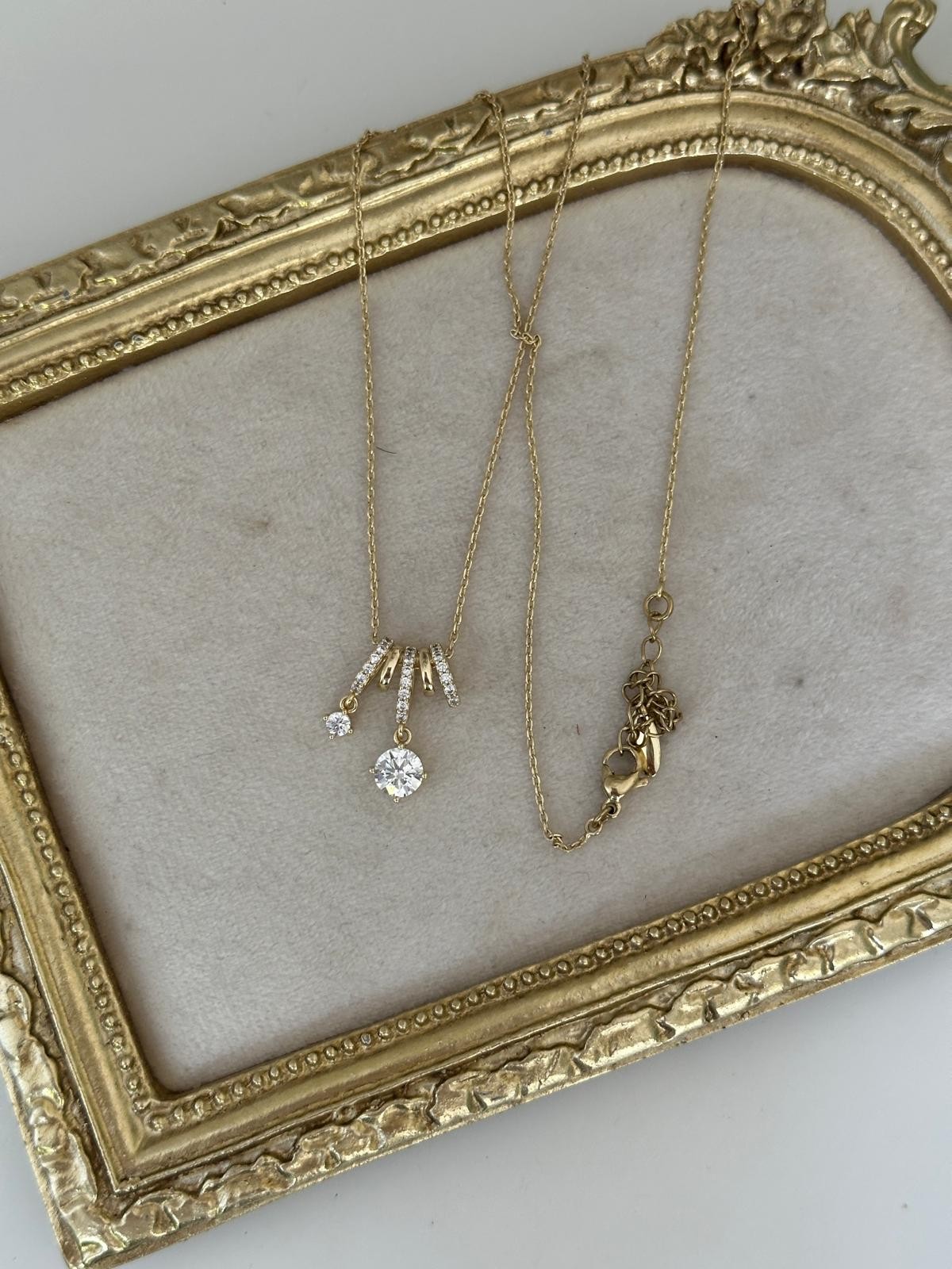 14K Gold Renkli Oval Geçmeli Birleşik Tek Taşlı Kolye