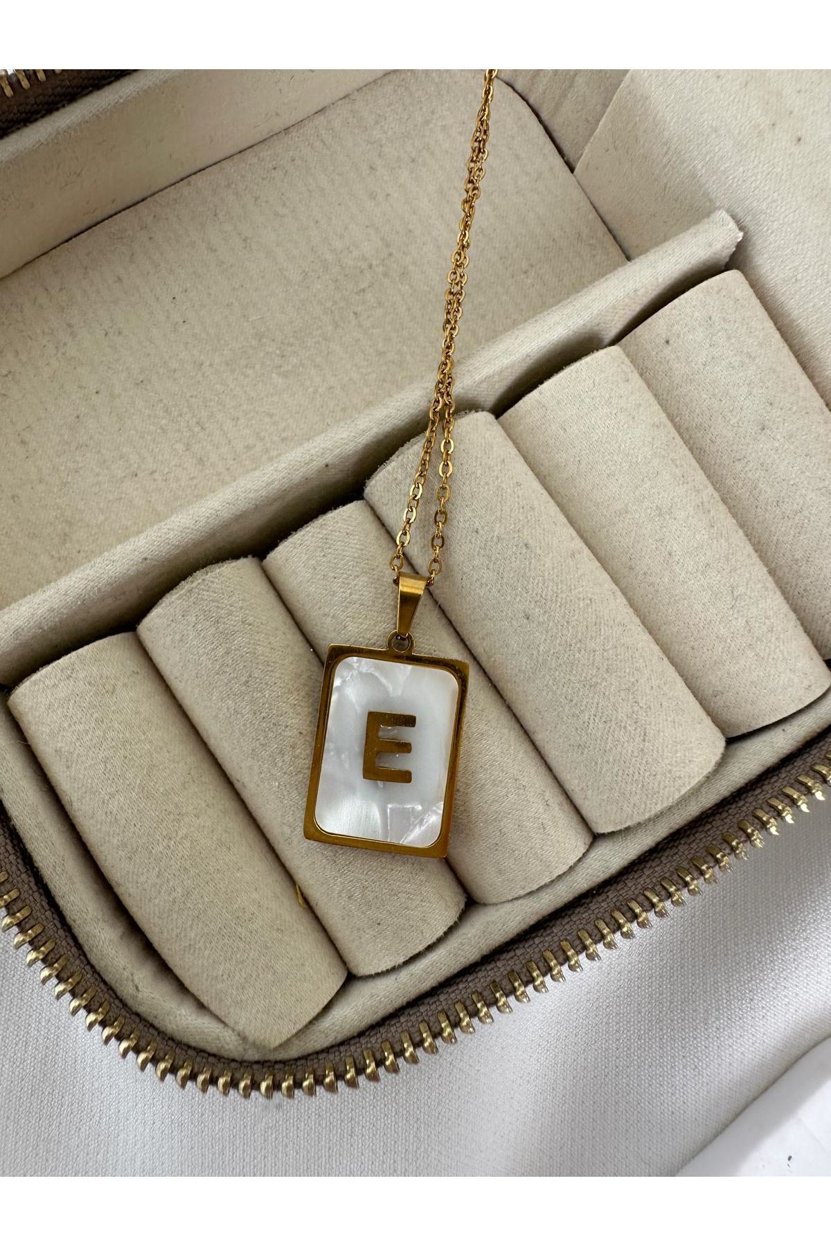 18K Rose Gold Renkli E Harf Kolye