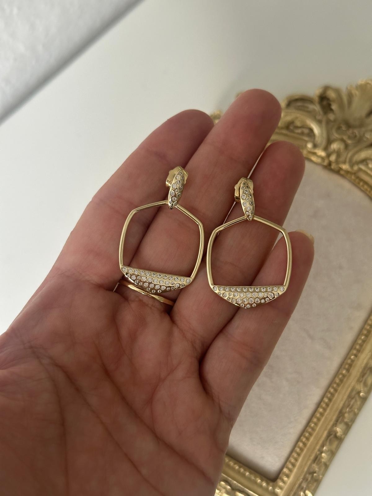 14K Gold Beşgen Taşlı Küpe