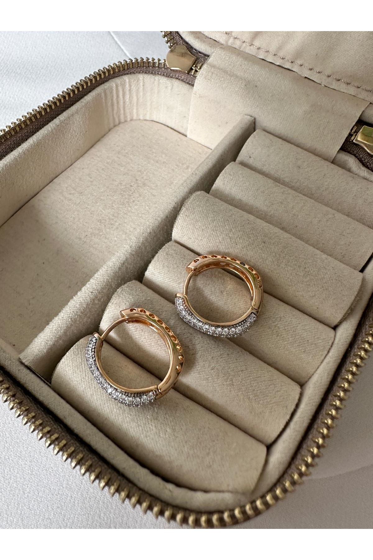18K Rose Gold Renkli Dolum Taşlı Halka Küpe