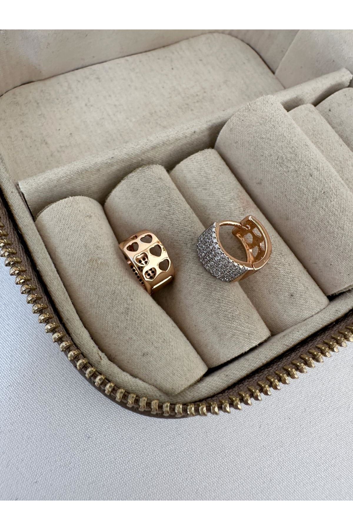 18K Rose Gold Renkli Küçük Beyaz Montür Taşlı Halka Küpe