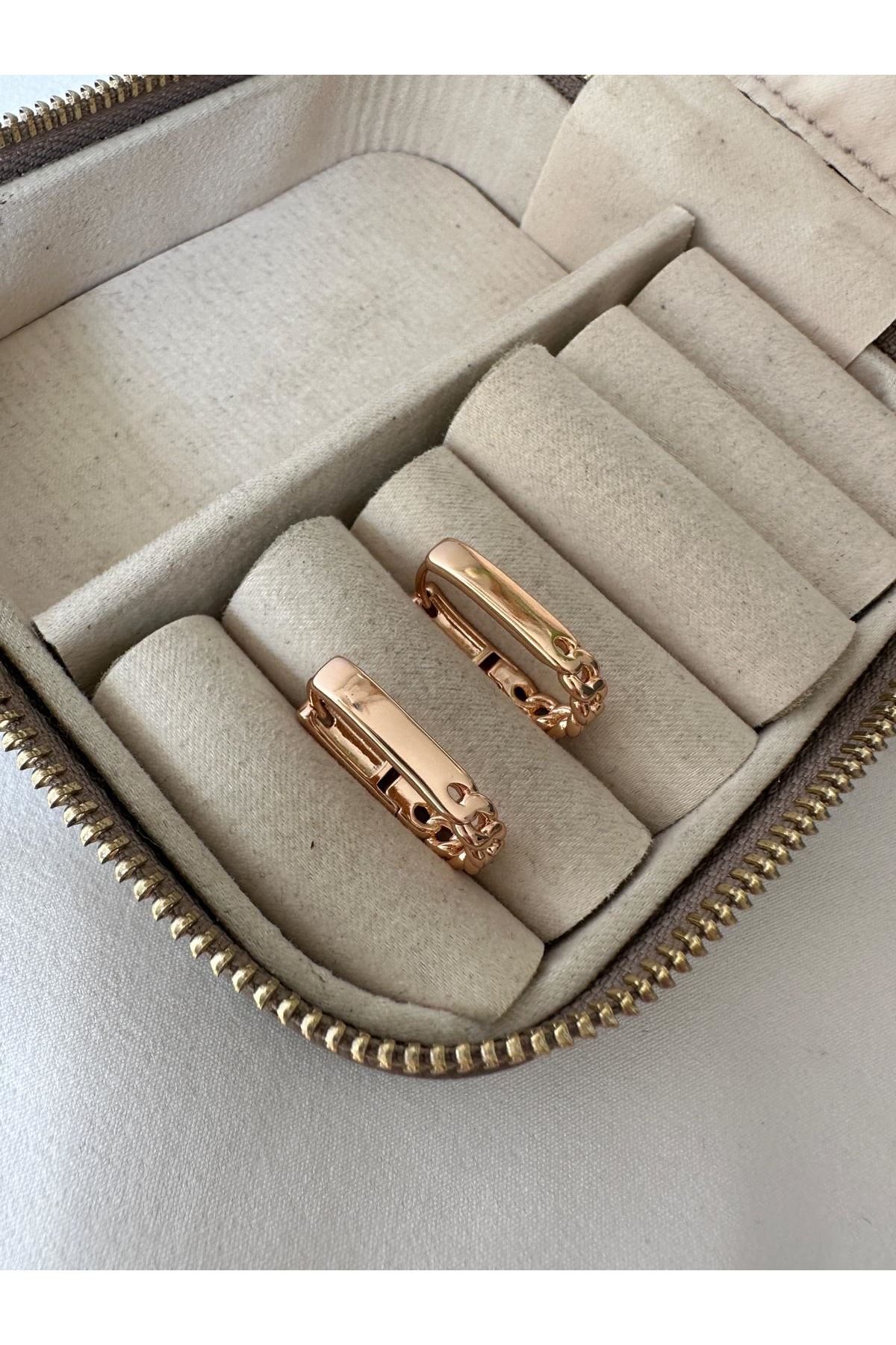 14K Gold Rose Lale Plaka Örgü Küpe