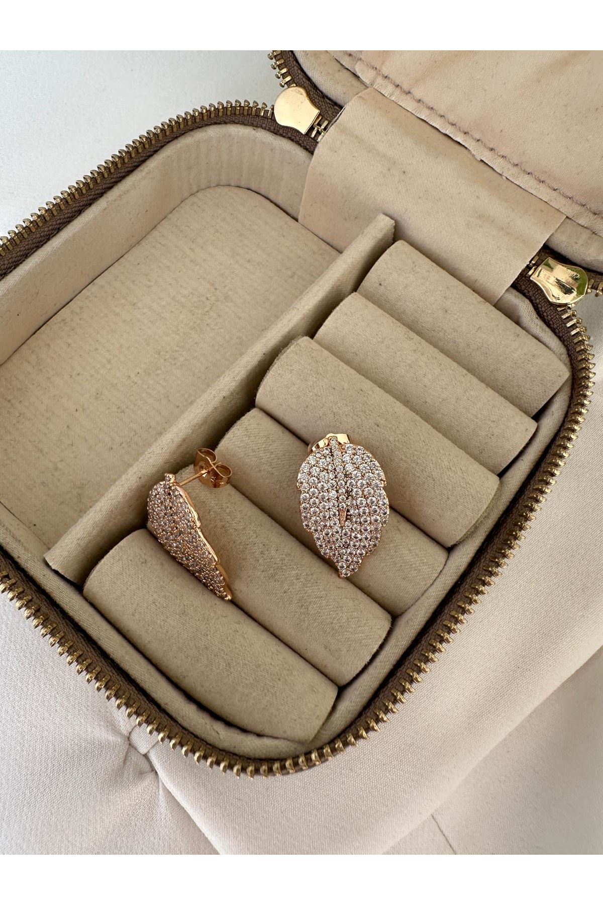 18K Rose Gold Renkli Yaprak Taşlı Full Küpe