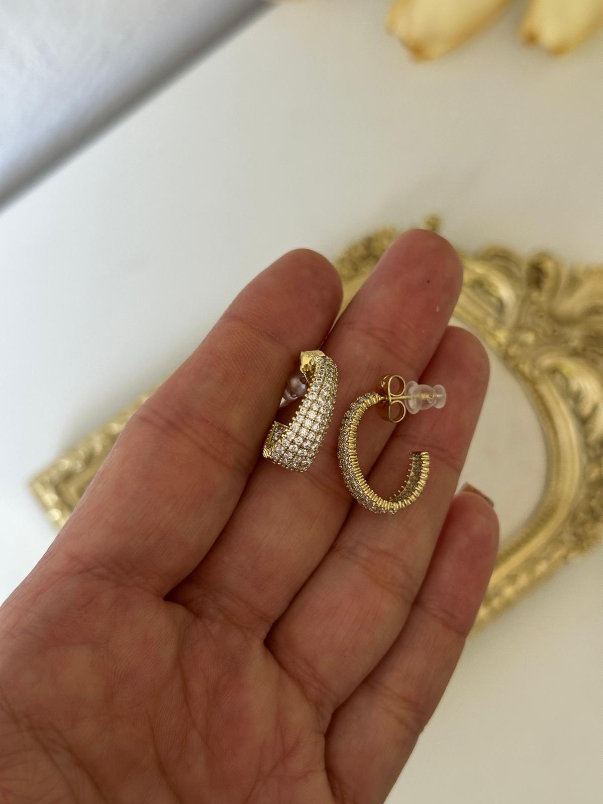 14K Gold Renkli Full İncecik Montür Taşlı Küpe