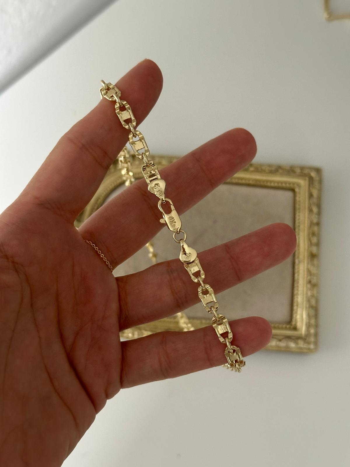 14K Gold Renkli Döküm Parlak Oval Yassı Geçmeli Kolye