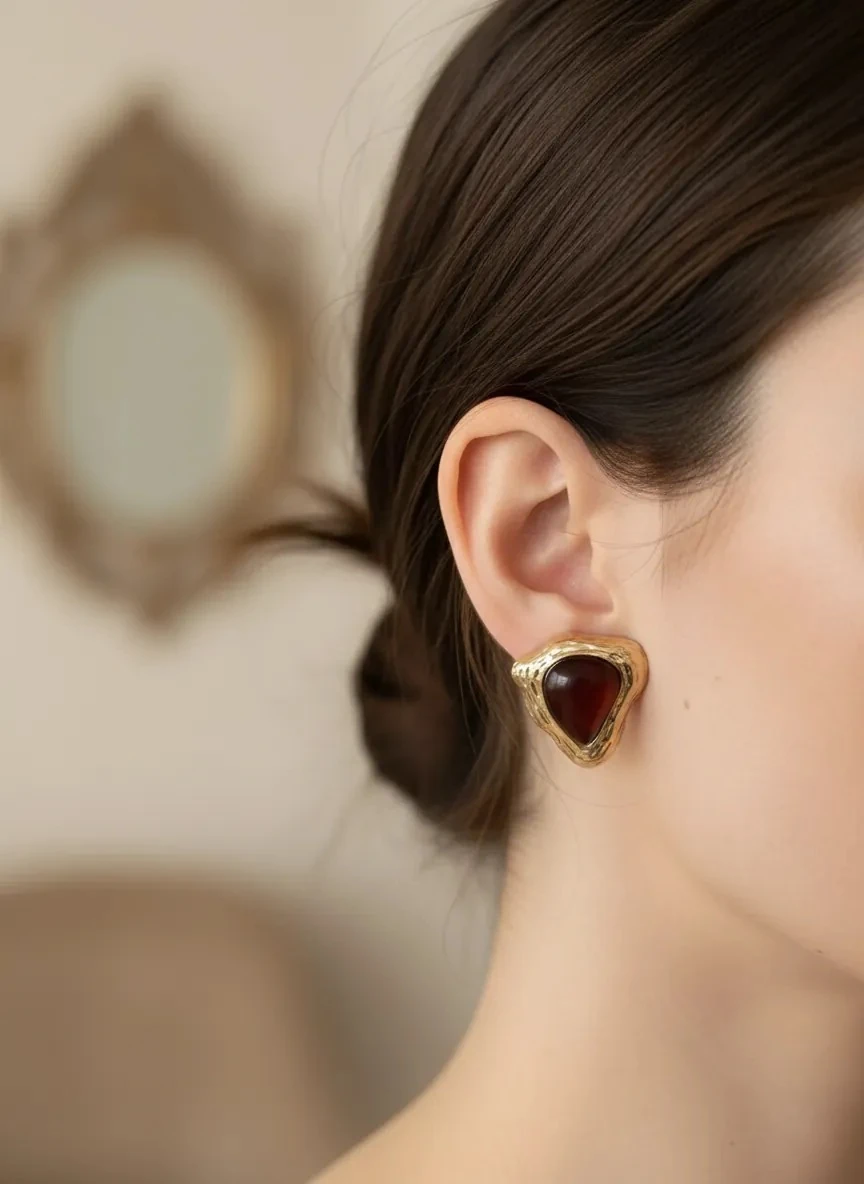 Gold Verev Kesim Üç Renk Küpe