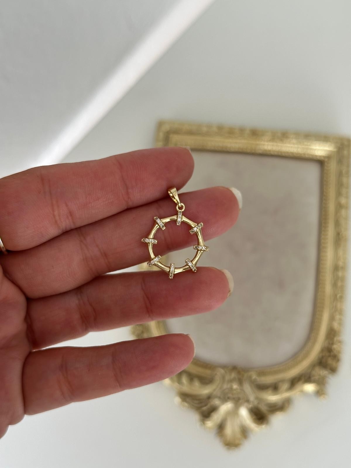 14K Gold Renkli DüMEN Model Taş Şeritli Kolye Ucu