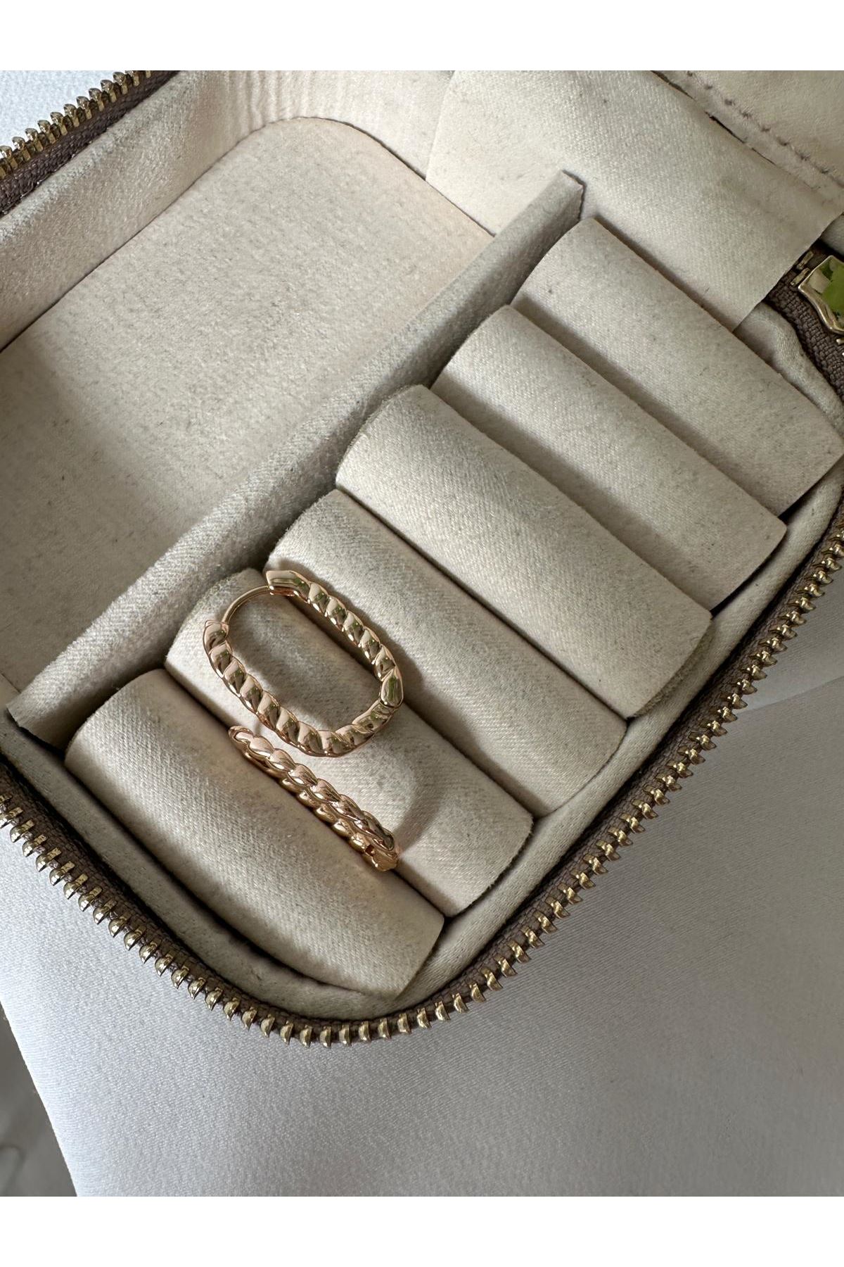 18K Rose Gold Renkli Lale Form Plaka Burgu Küpe