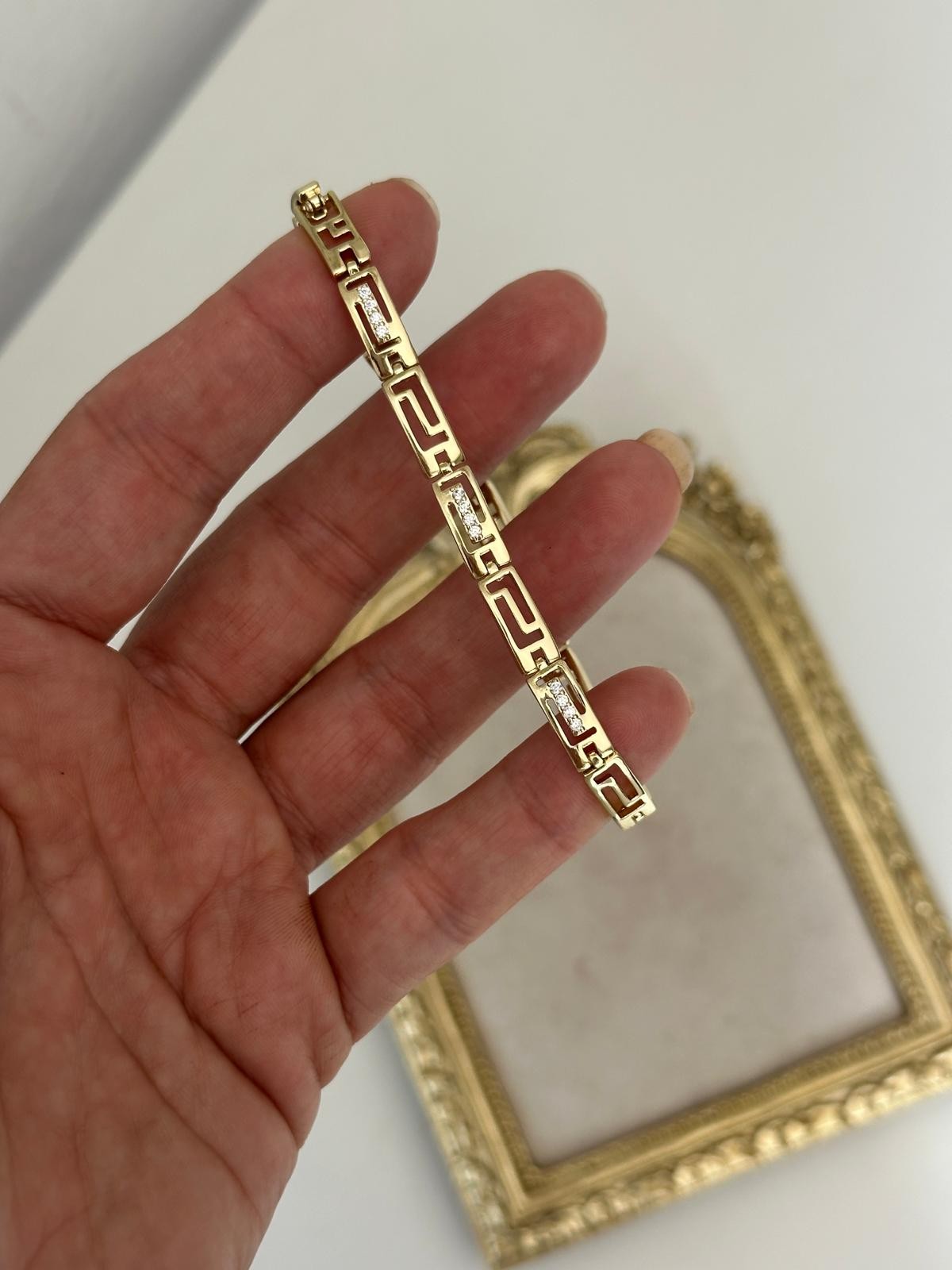 14K Gold Marka Plaka Taşlı Bileklik