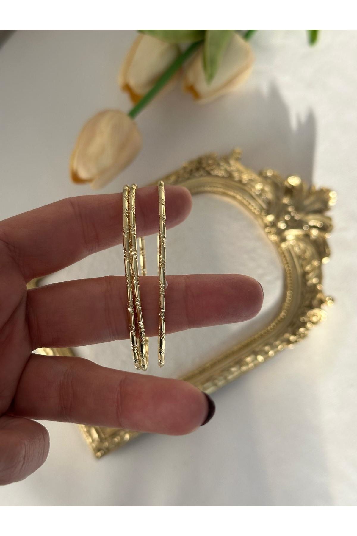 14K Gold Renkli  Parlak Tırtık Kesimli Bilezik