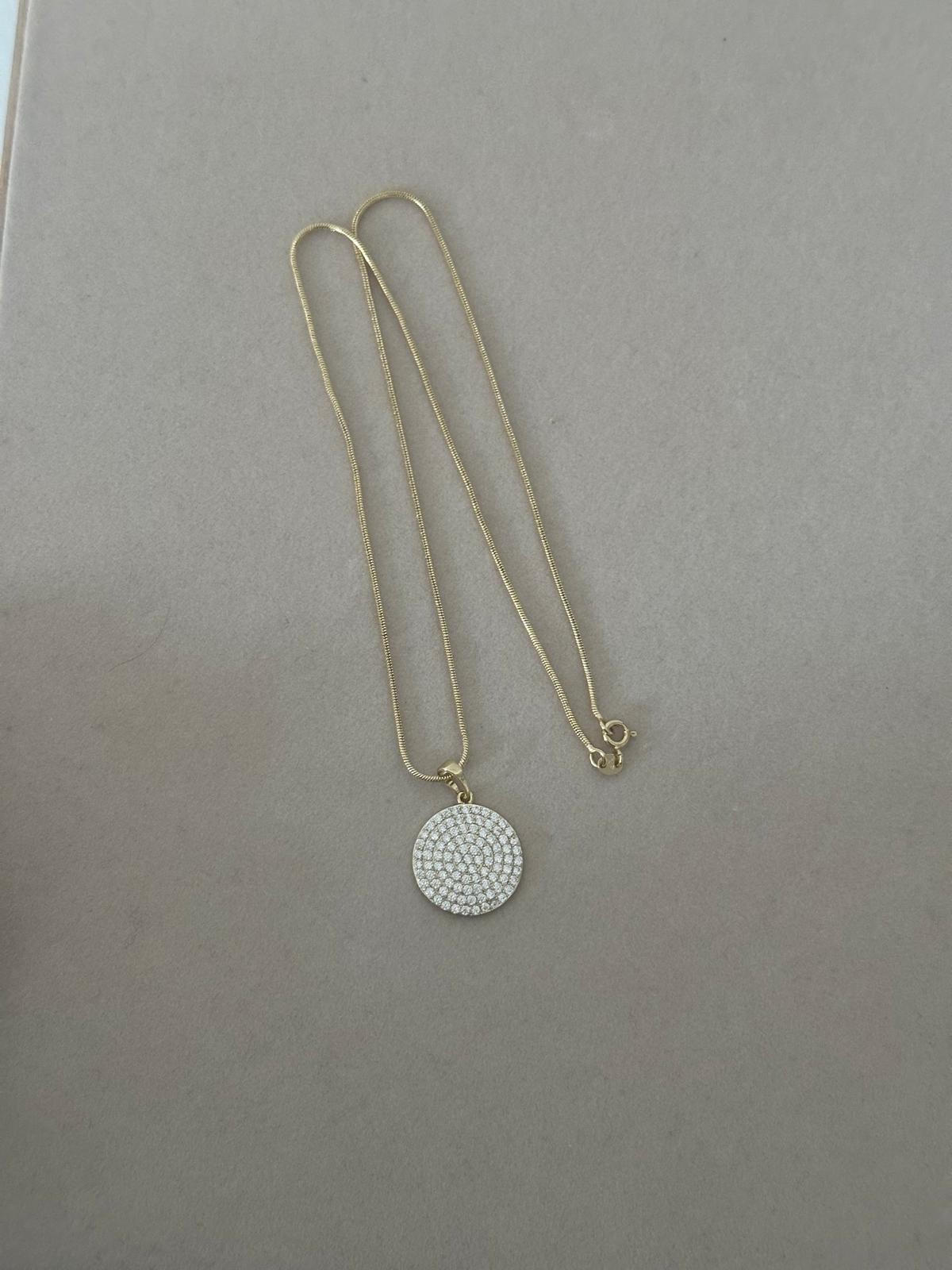 14K Gold Renkli İtalyan Zincir Yuvarlak Taşlı Kolye