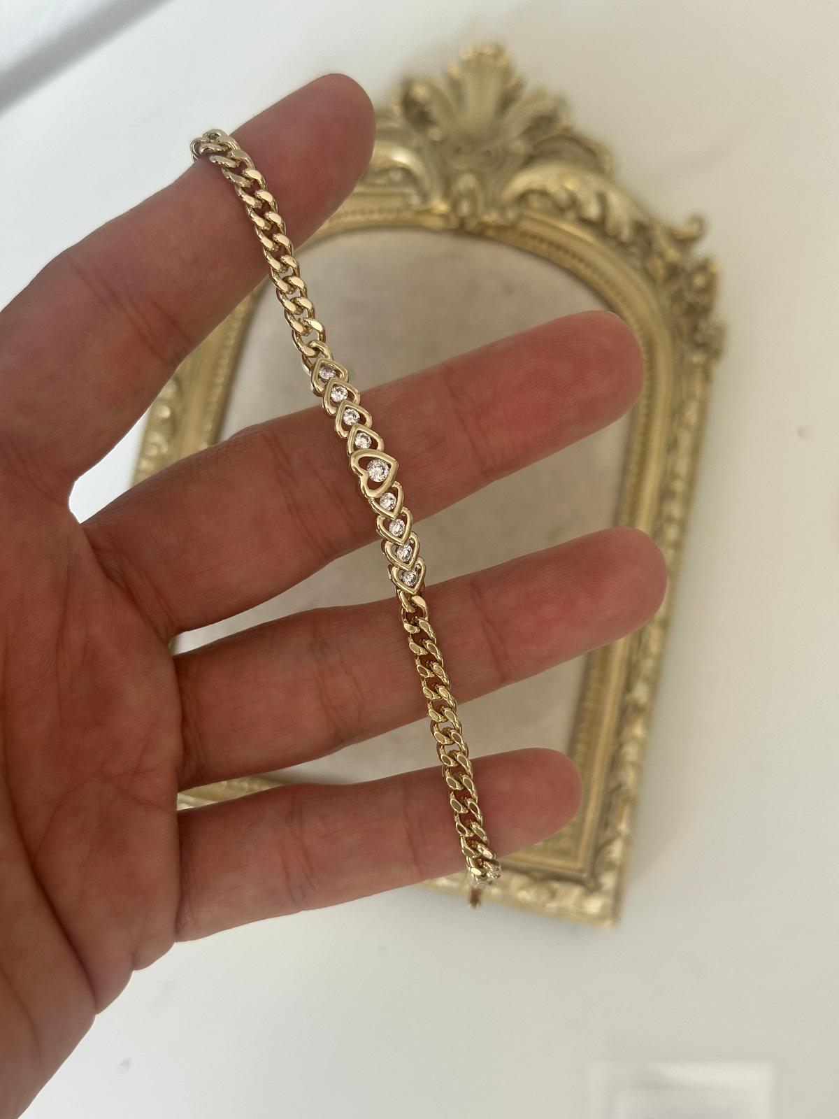 14K Gold Renkli Ortası Plaka Sabit Kalp Taşlı Örme Bileklik