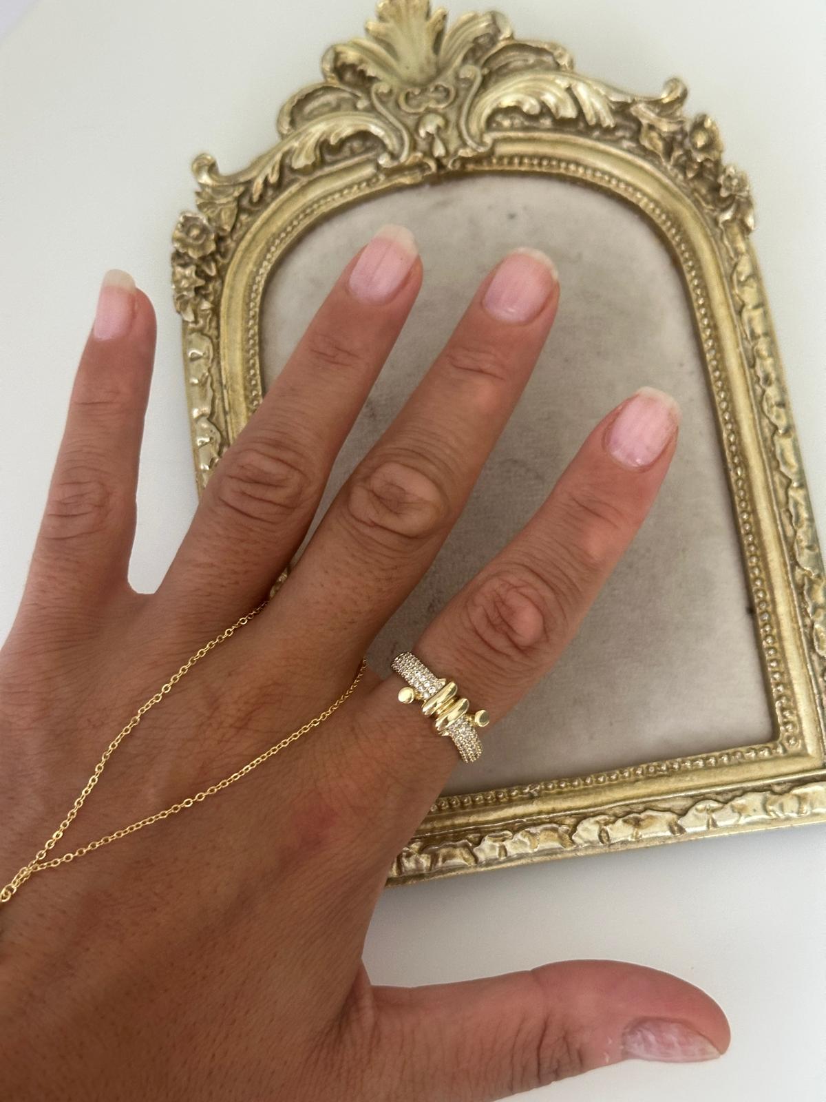 14K Gold Renkli Ortası Dolama Taşlı Yüzük