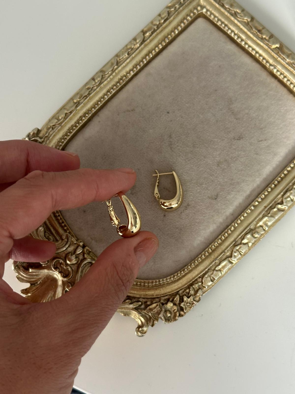 14K Gold Renkli Dolum Oval Form Küpe