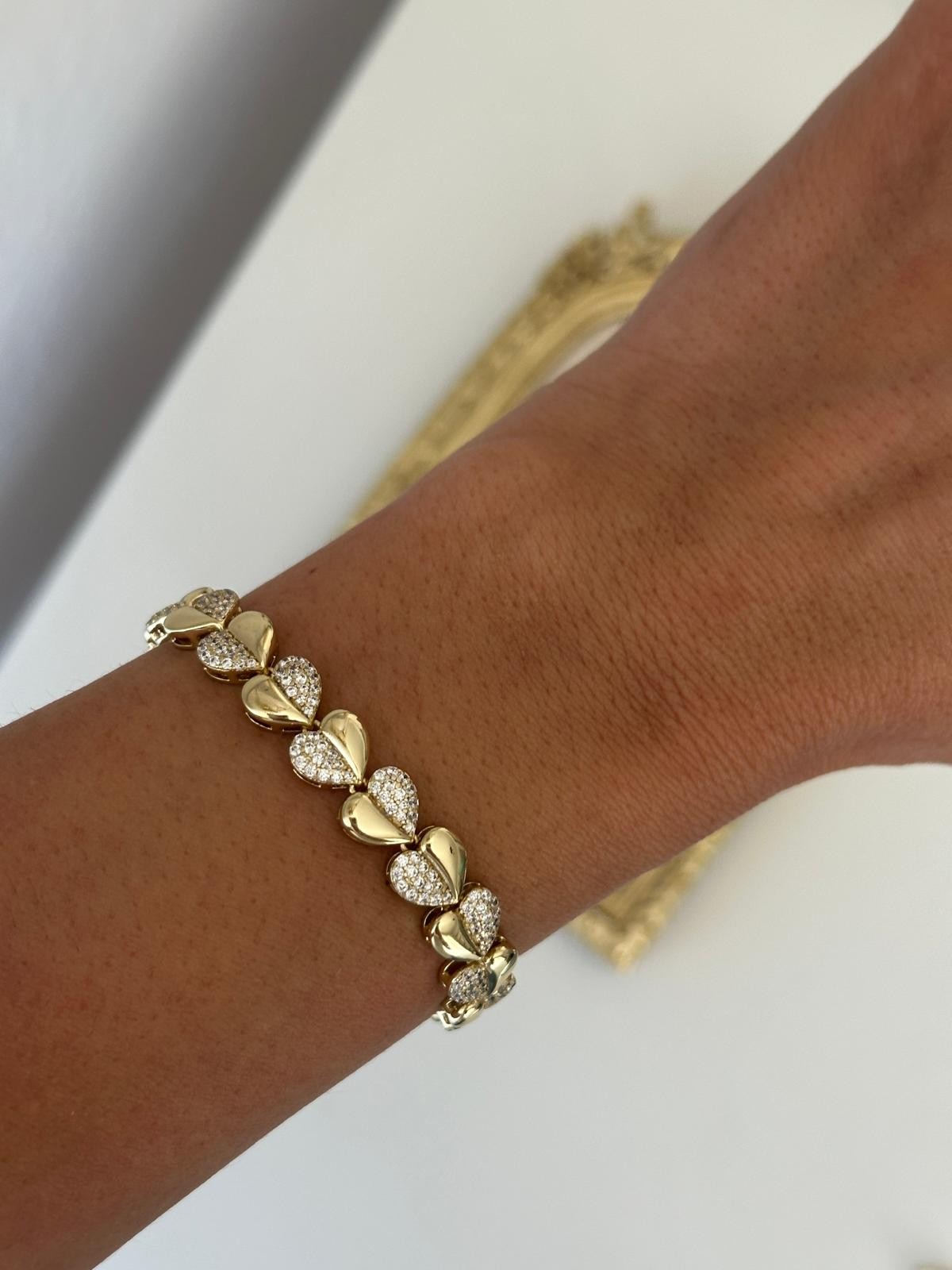 14K Gold Kalp Plaka Taş Kesim Bileklik