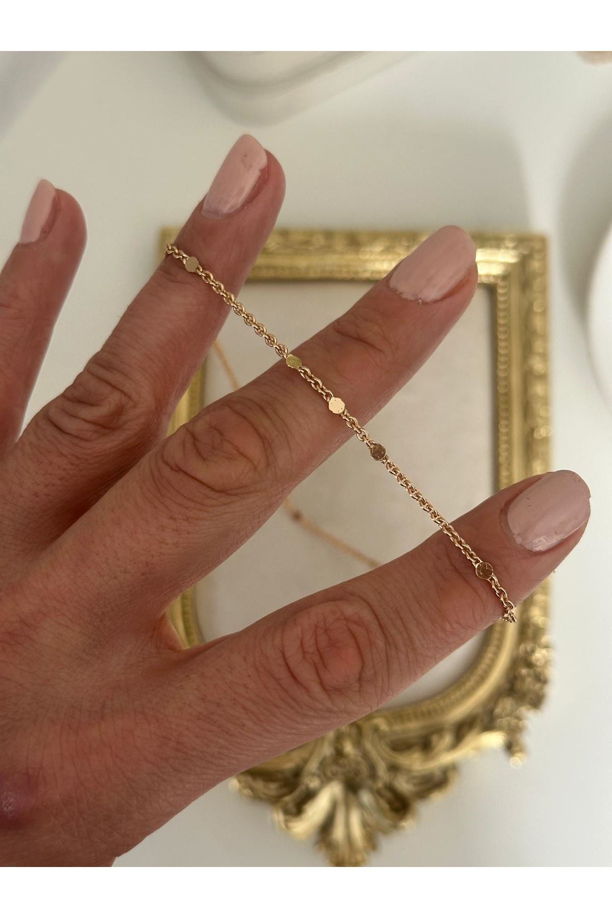 18K Rose Gold Renkli Pul Minimal Yuvarlak Kolye