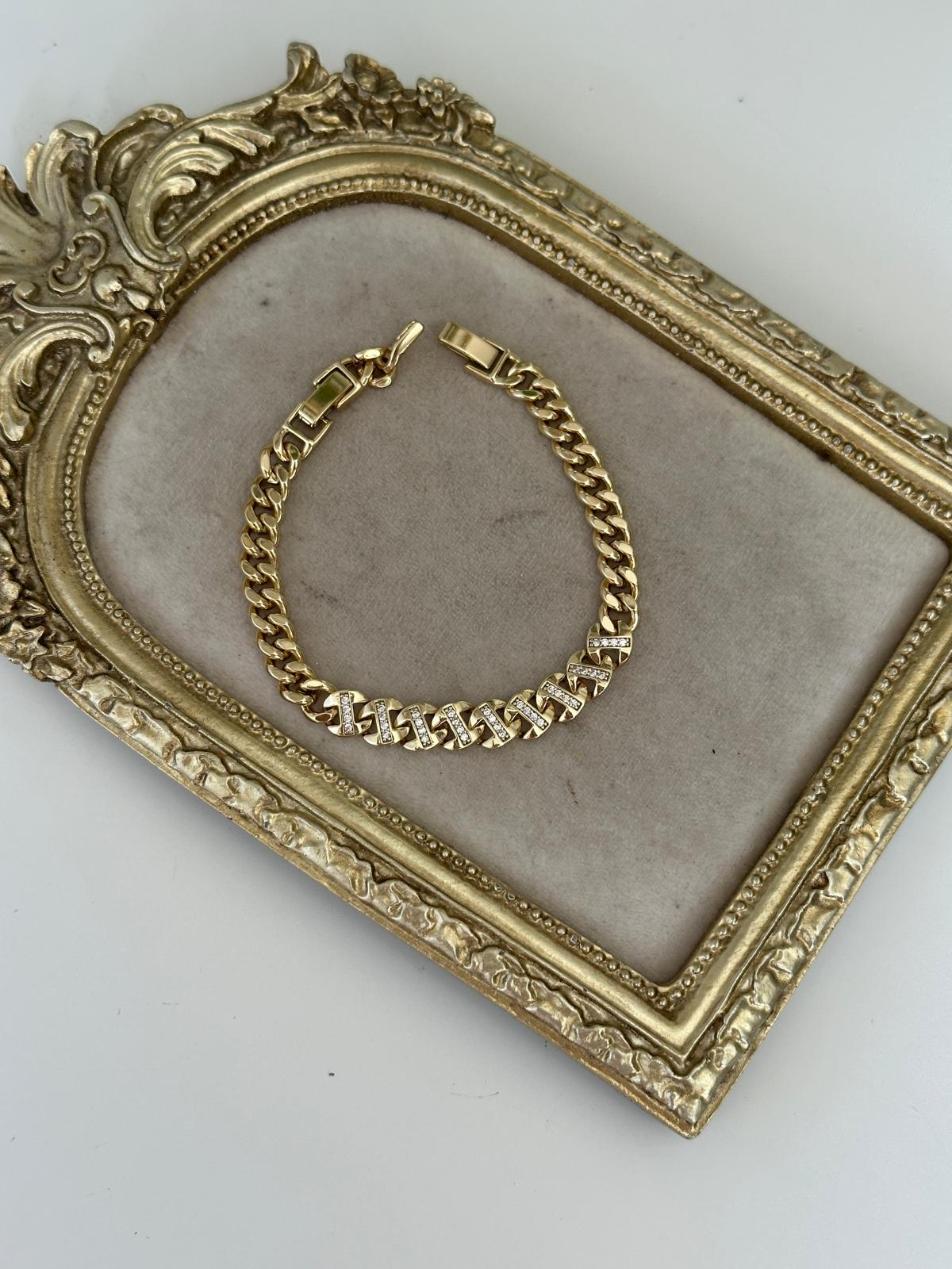 14K Gold Renkli Taşlı Cuban Bilekli