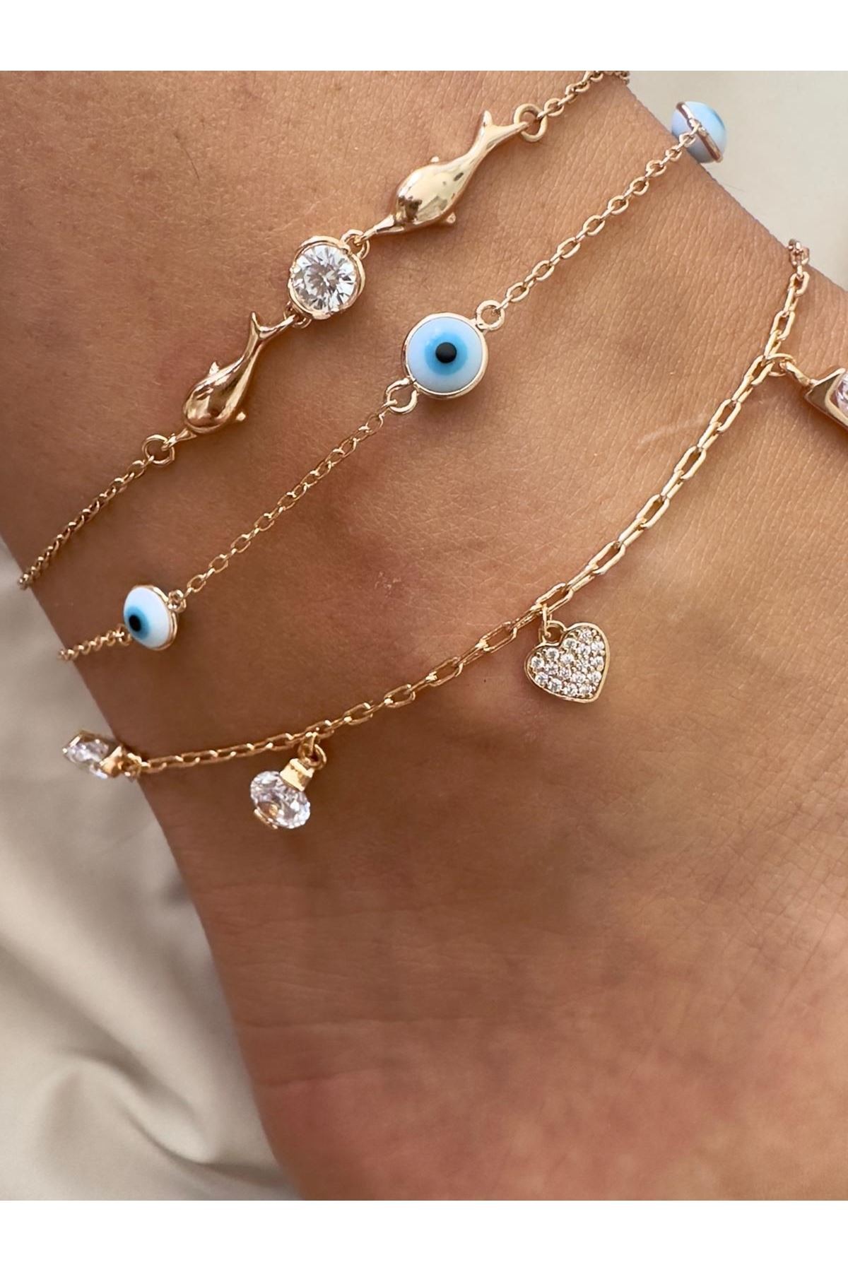 18K Rose Gold Renkli Kalp Taş Detaylı Halhal