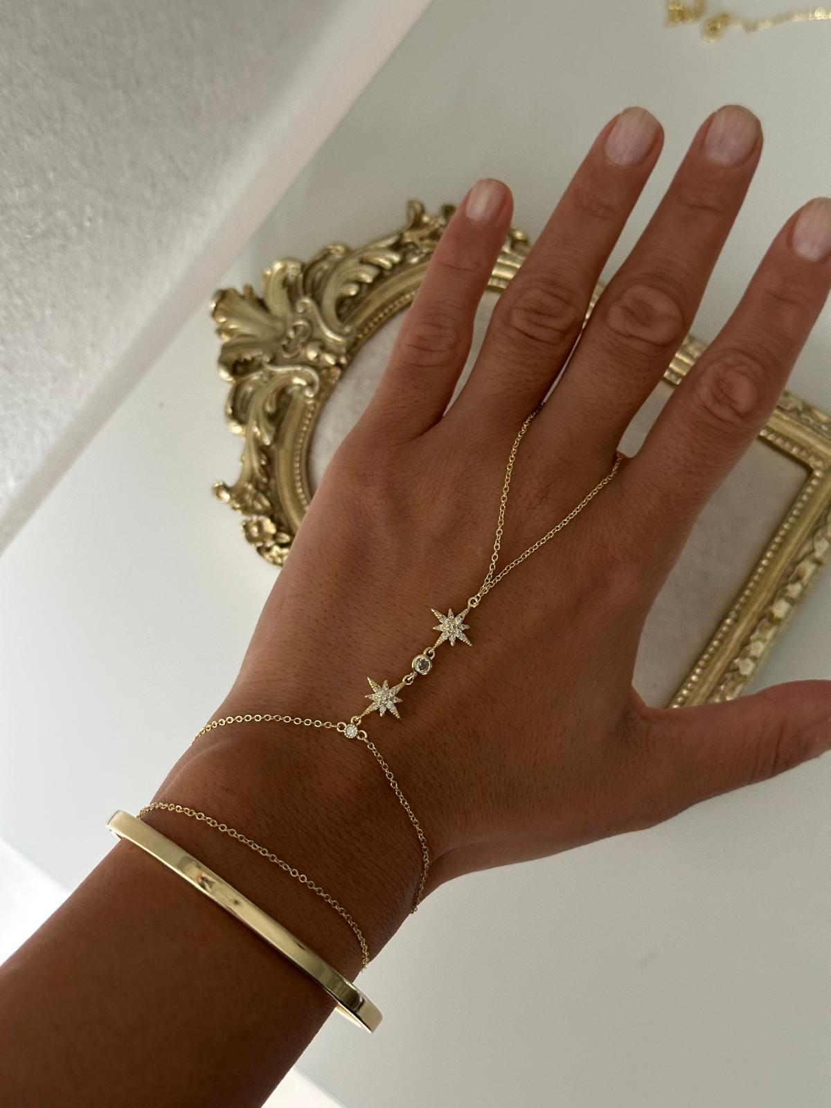 14K Gold Renkli İkili Kutup Yıldızı Taşlı Şahmeran