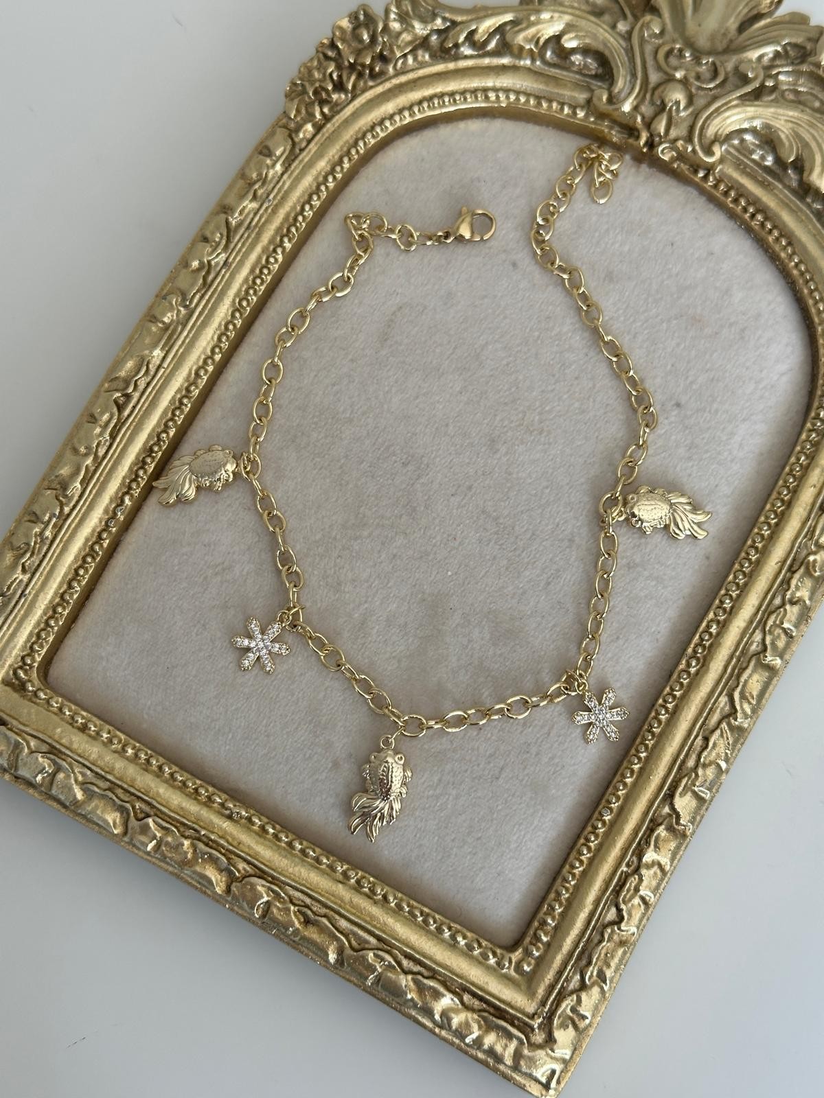 14K Gold Renkli Yengeç Çiçek Figürlü Halhal