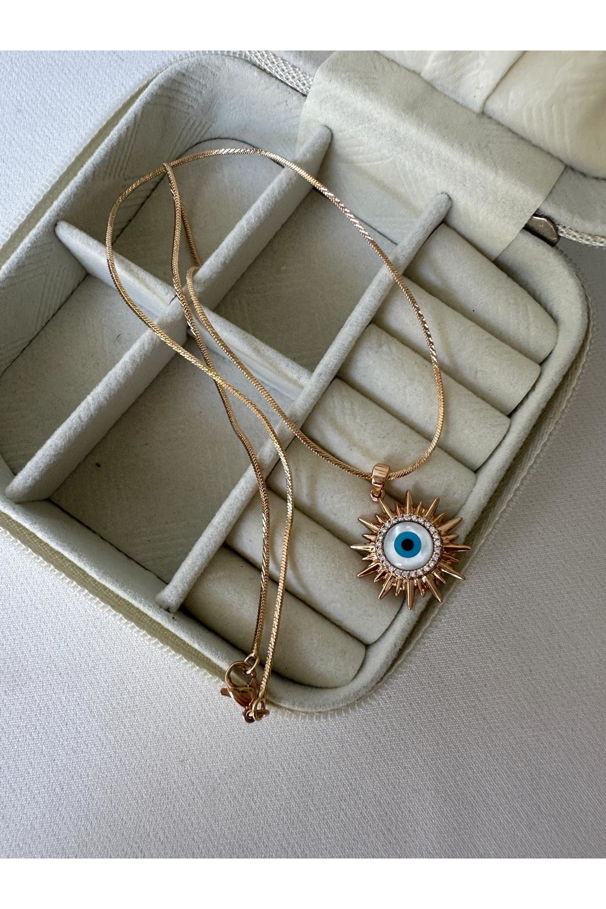 18K Rose Gold Renkli Göz Güneş Nazar Kolye