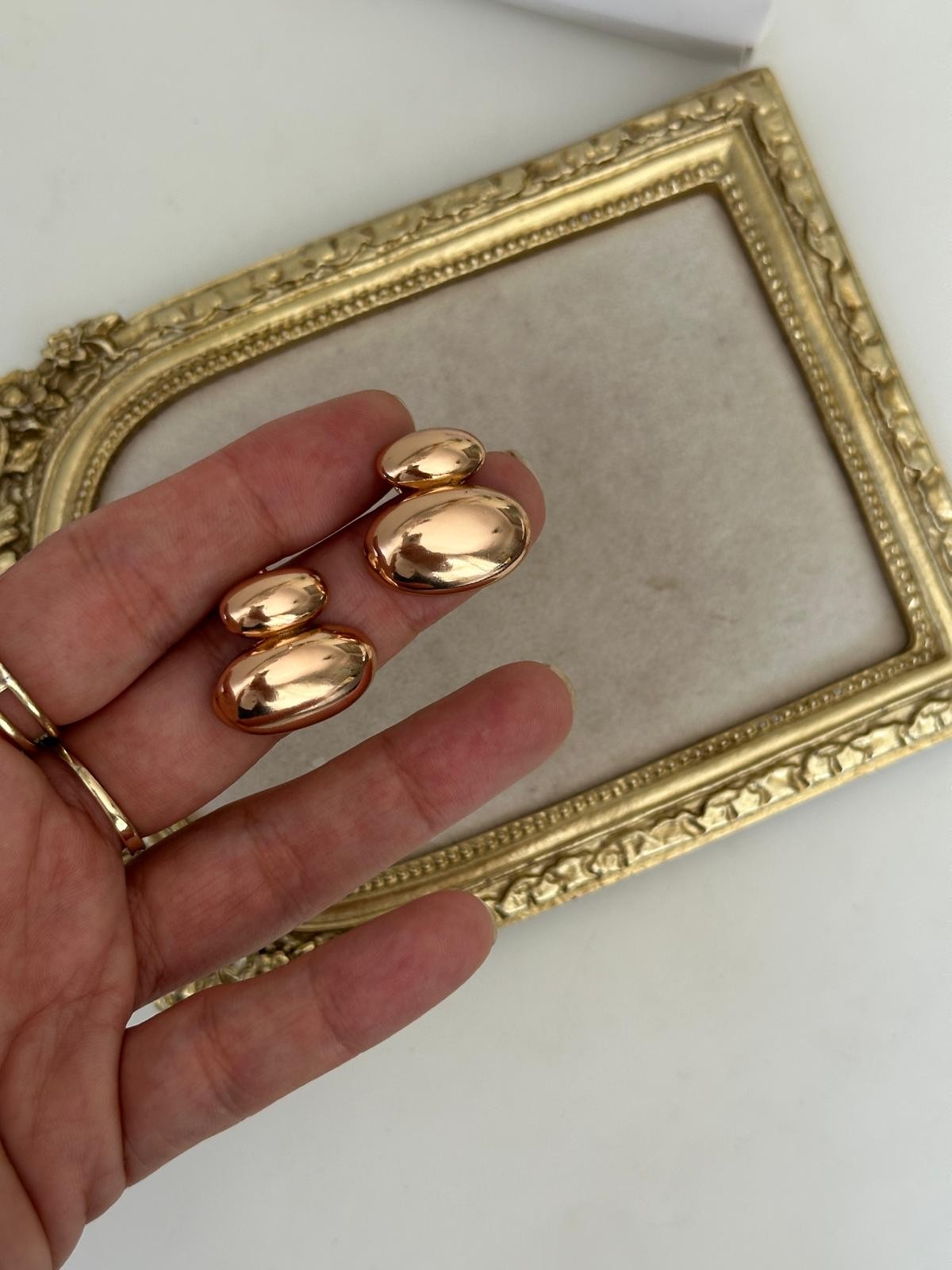 18K Gold Rose İkili Oval Kesim Bombeli Küpe