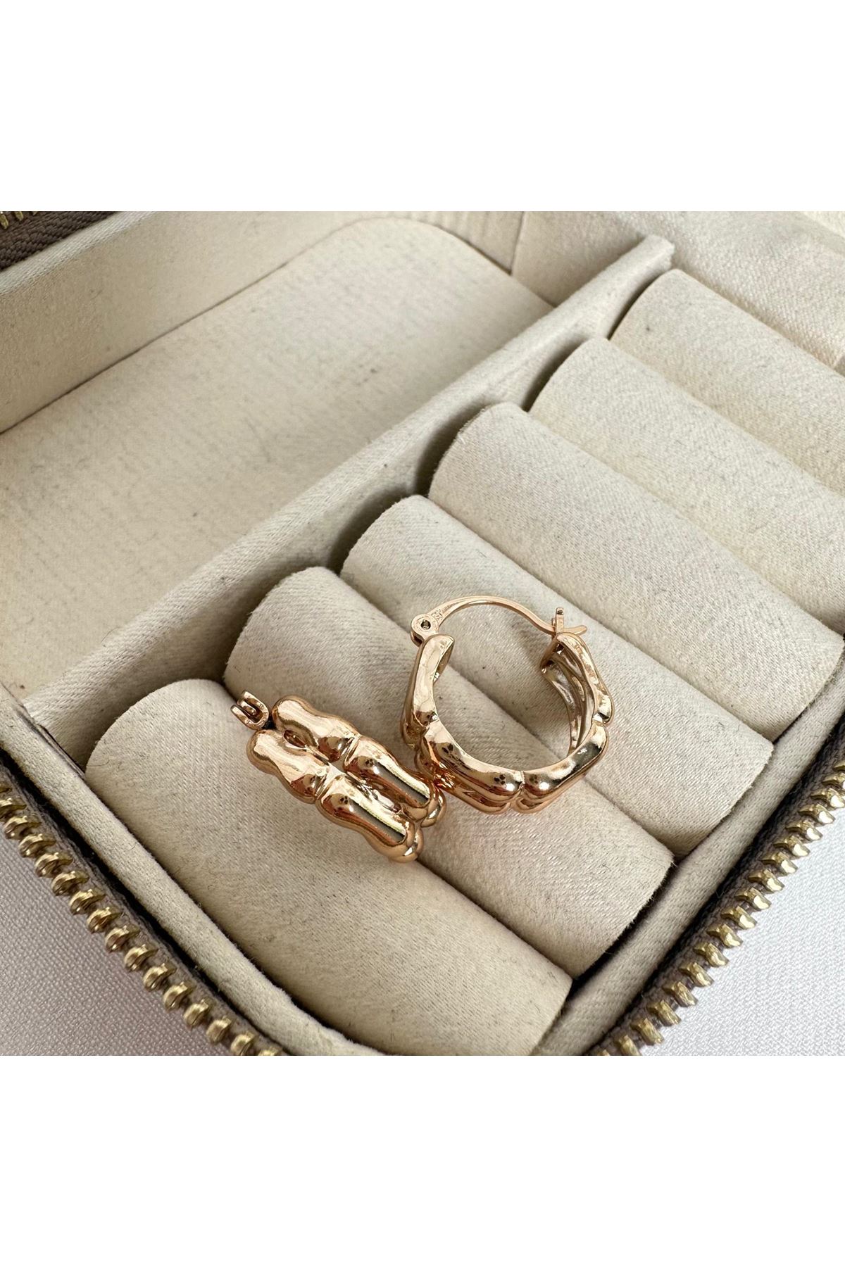 18K Rose Gold Renkli Halka İki Görünümlü Bomb Küpe