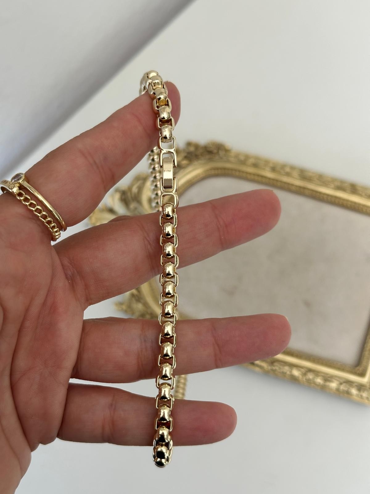 14K Gold Renkli Arnavut Zincir Ortası Silindir Topçuklu Kolye