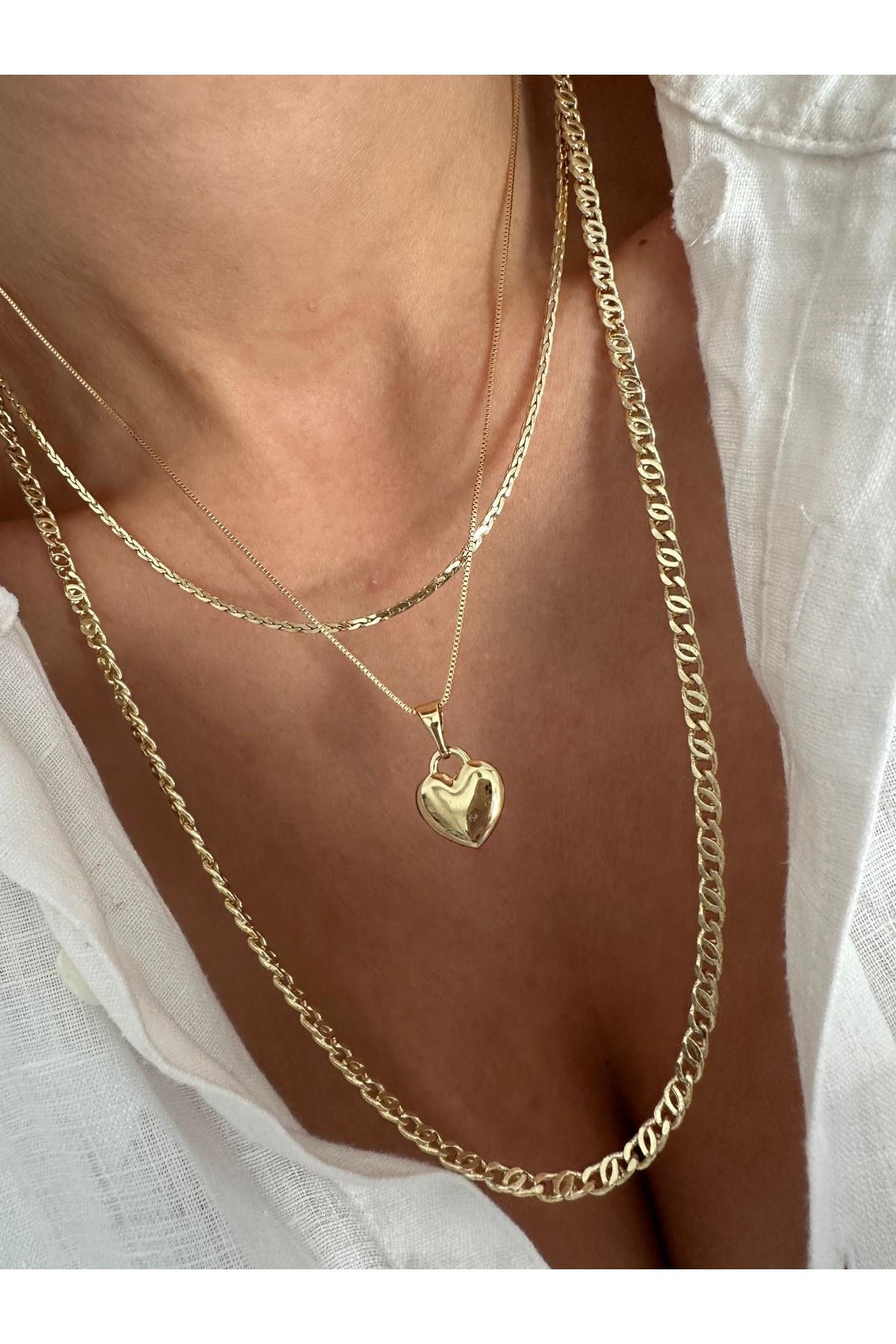 14K Gold Renkli  Balık Sırtı Yumuşacık Parlak Kolye