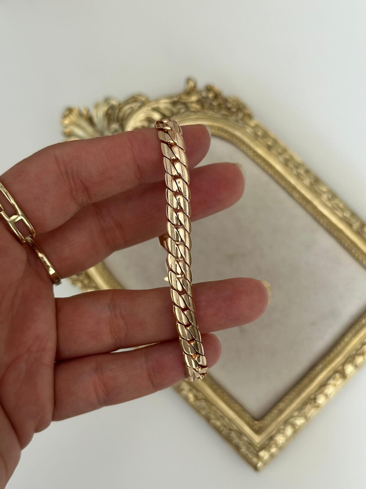 18K Gold Rose Renkli Döküm Bileklik