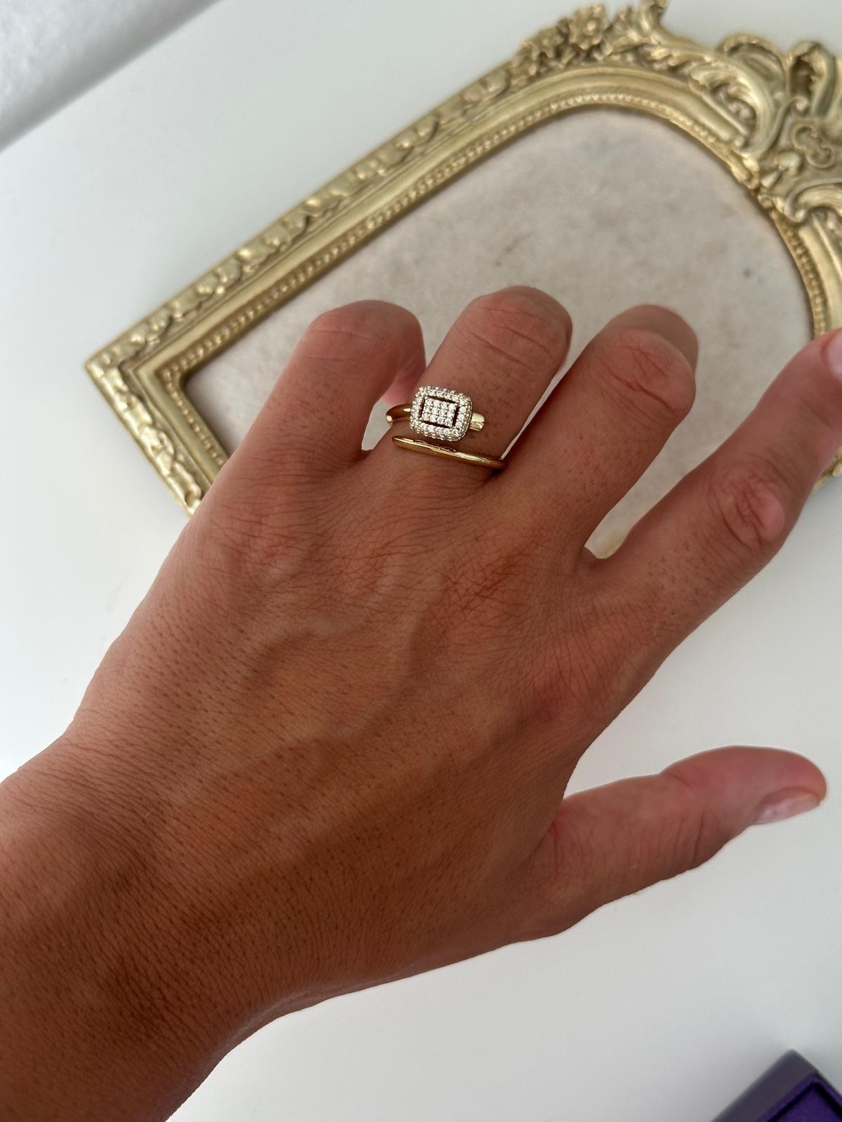 14K Gold Renkli Baget Döner Önden Ayarlanabilir Taşlı Yüzük