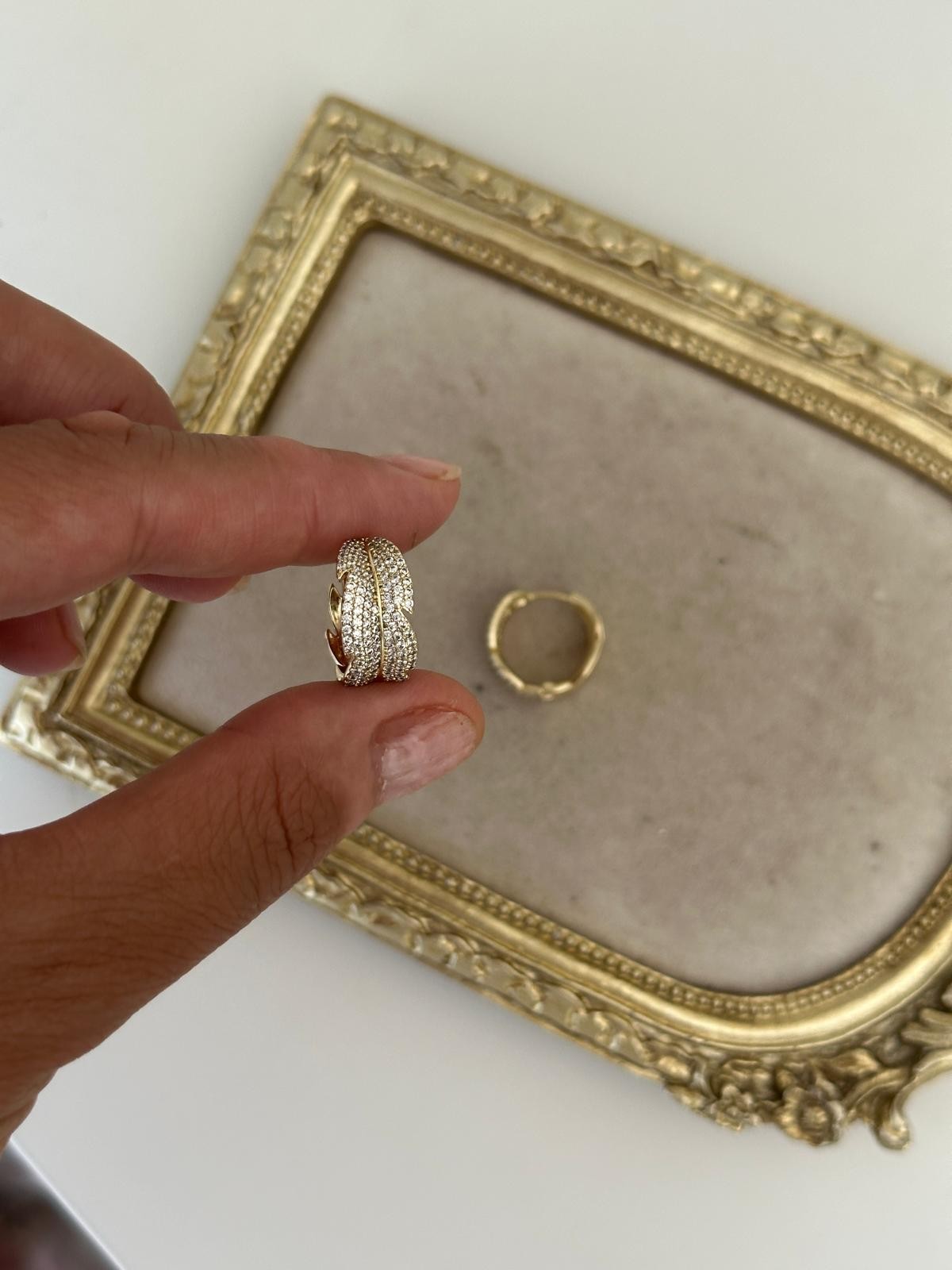 14K Gold Renkli Halka Yaprak Sık Montür Taşlı Premium Küpe